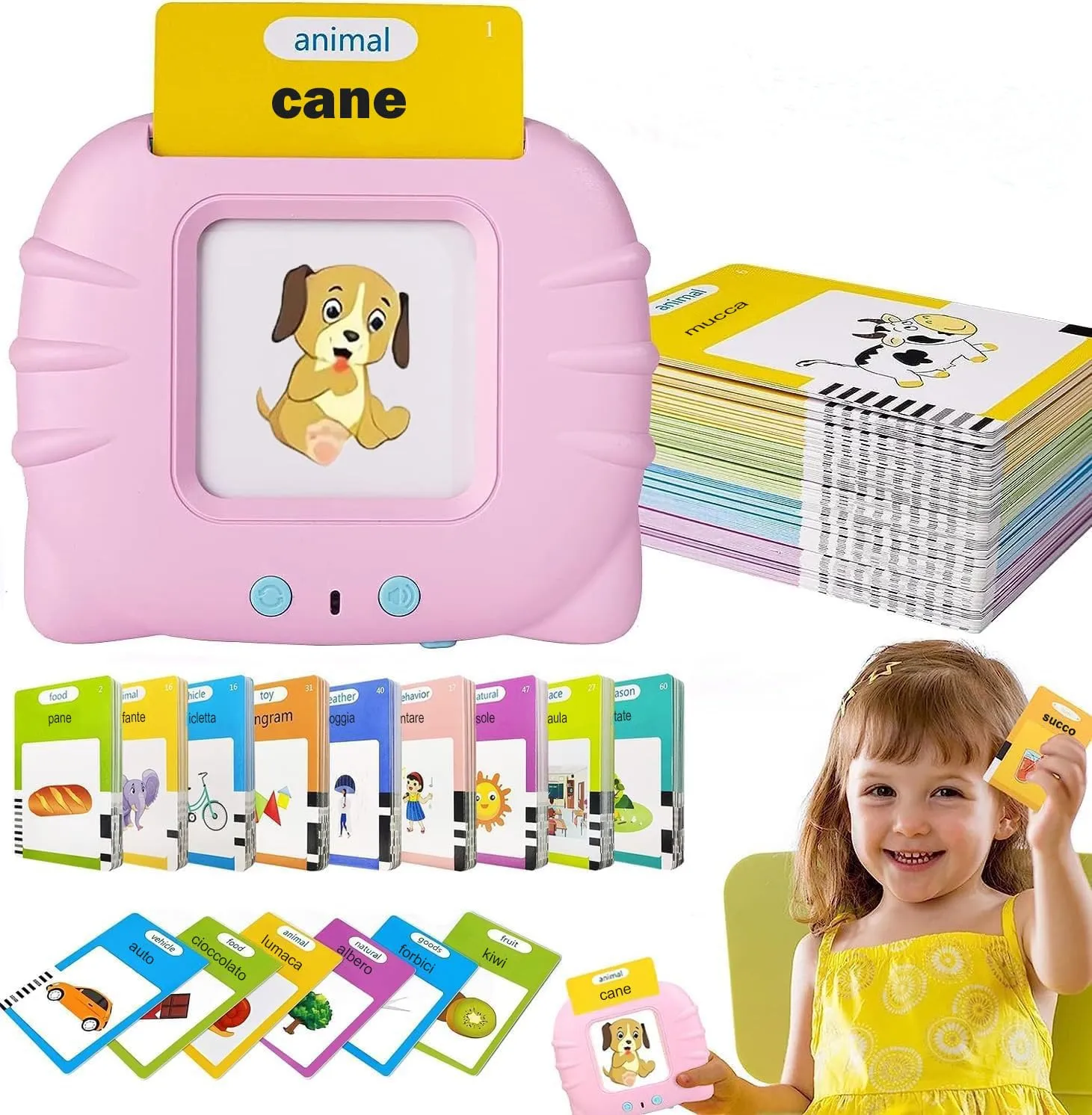 Felly Schede Flash Cards Parlanti Italiano Rosa - Giochi Educativi per Bambini 1-5 Anni