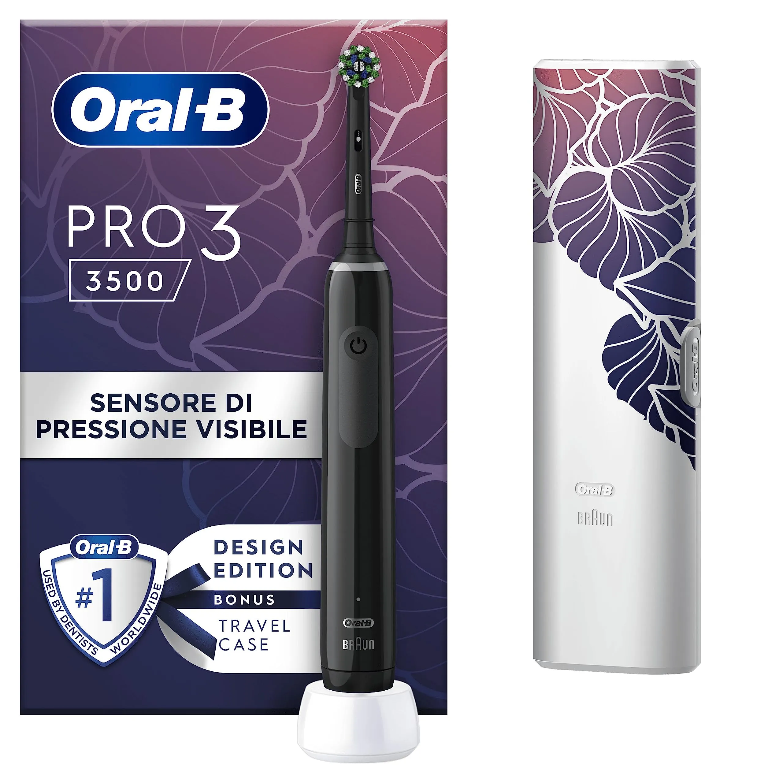 Oral-B Pro 3 3500 Nero Spazzolino Elettrico Ricaricabile con Custodia da Viaggio