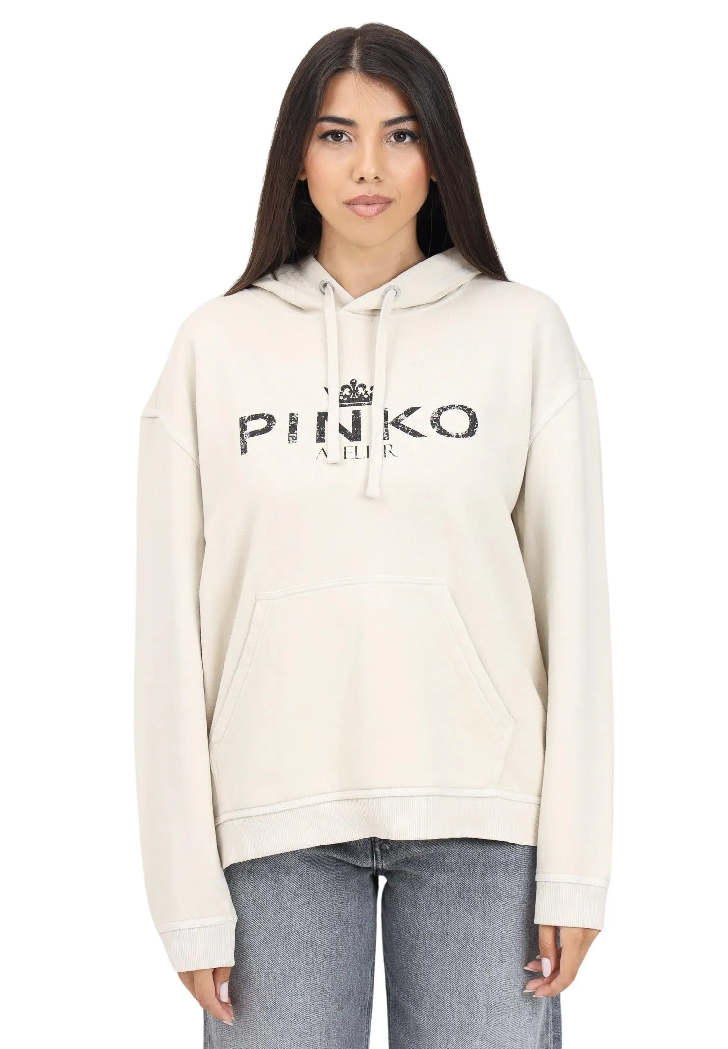 Pinko Felpa Bassani con Cappuccio Beige da Donna