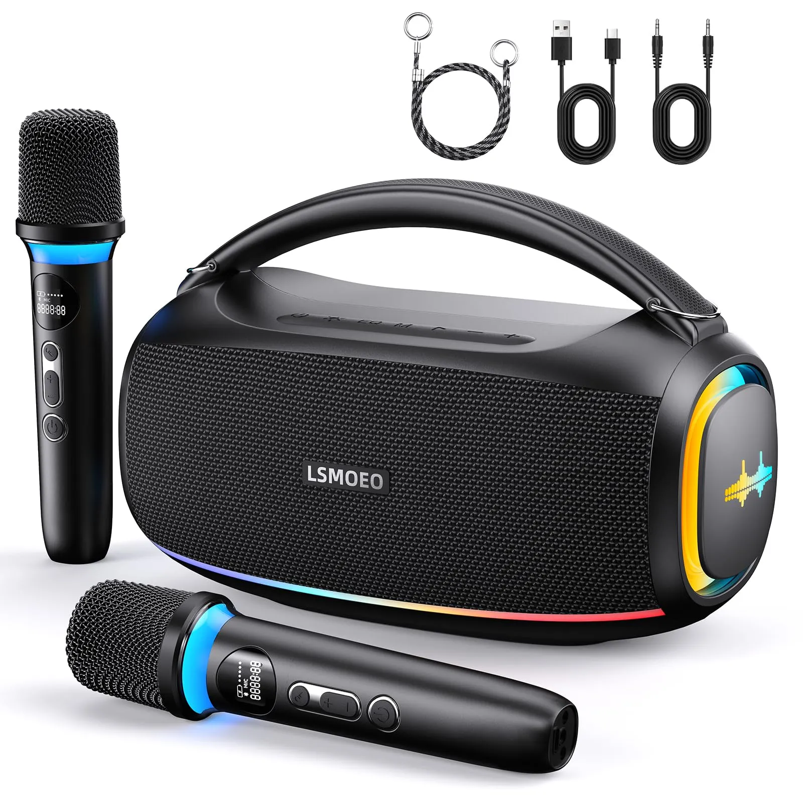 Sistema Karaoke Portatile Professionale 60W con 2 Microfoni Wireless e IPX5