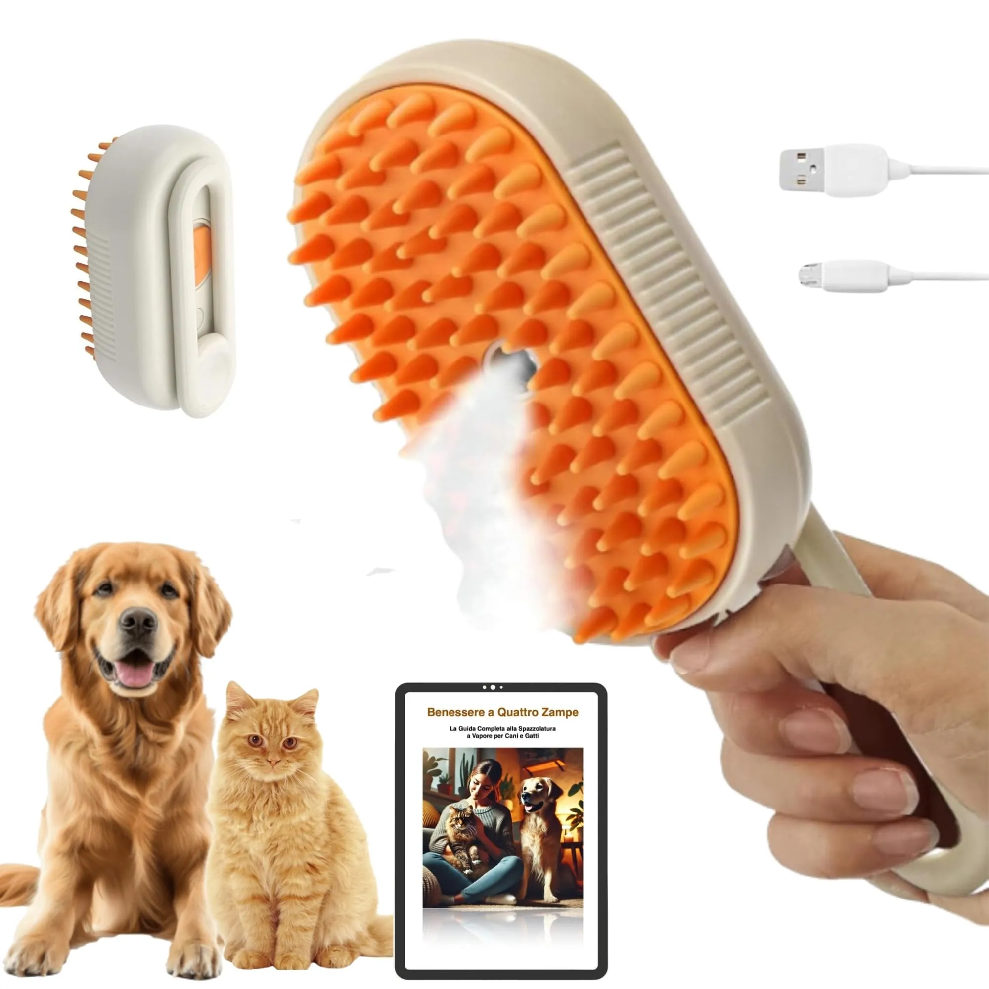 Spazzola a Vapore 3 in 1 per Cani e Gatti con Effetto Massaggio
