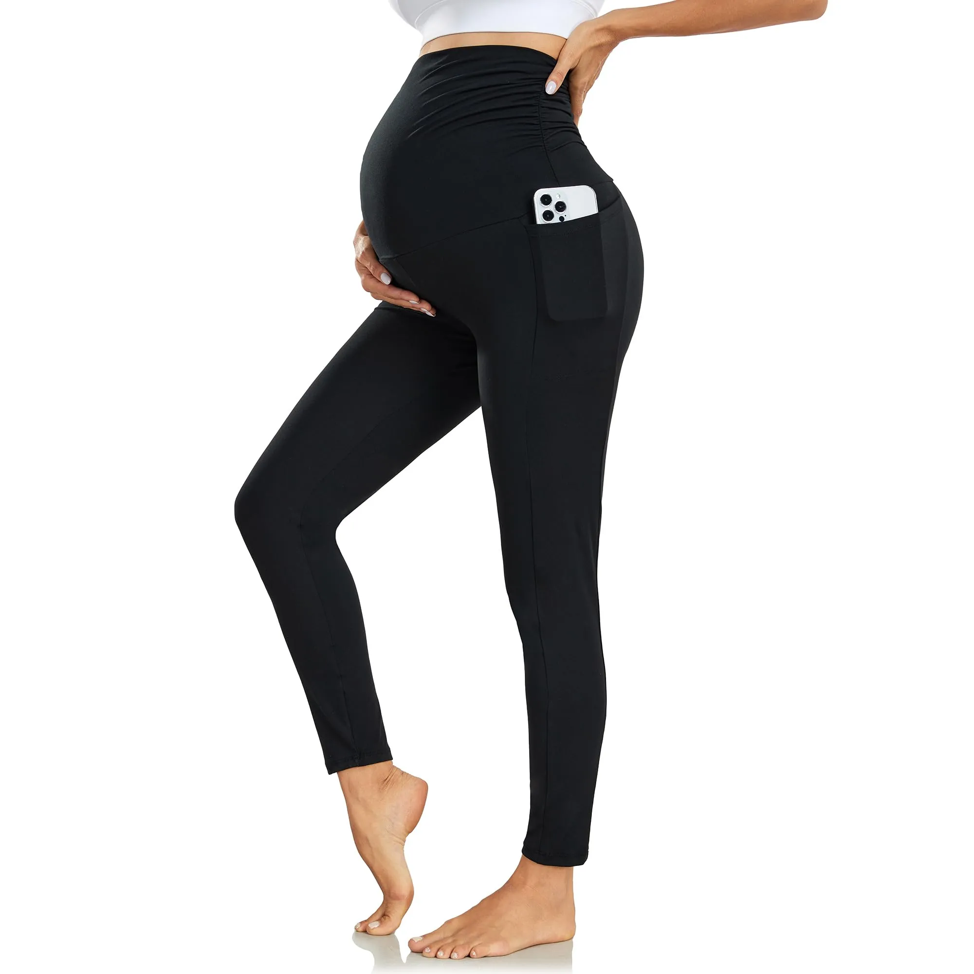 Nlieanuc Leggings Premaman Donna a Vita Alta con Tasche