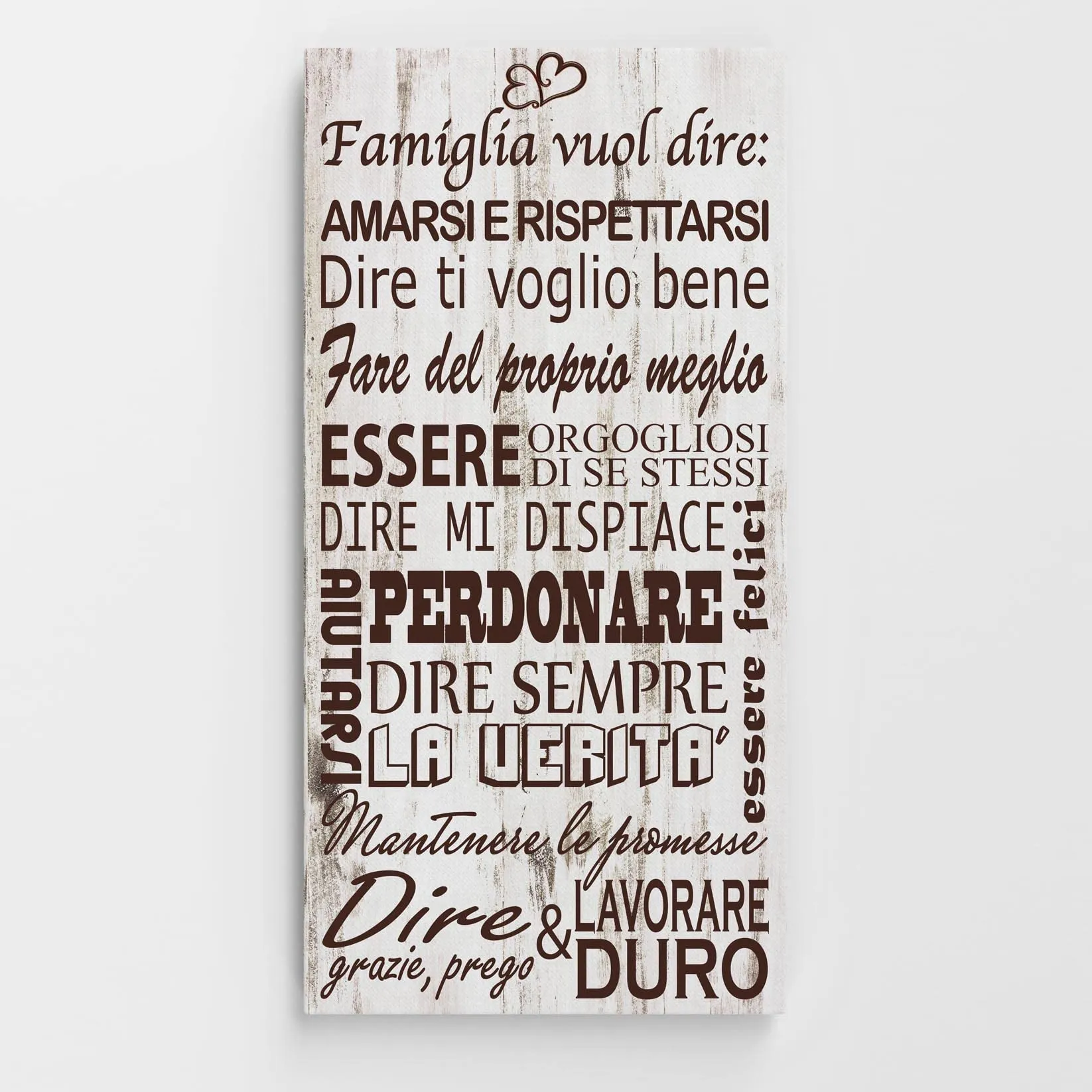 Quadro Shabby Chic Moderno Verticale con Scritte su Tela