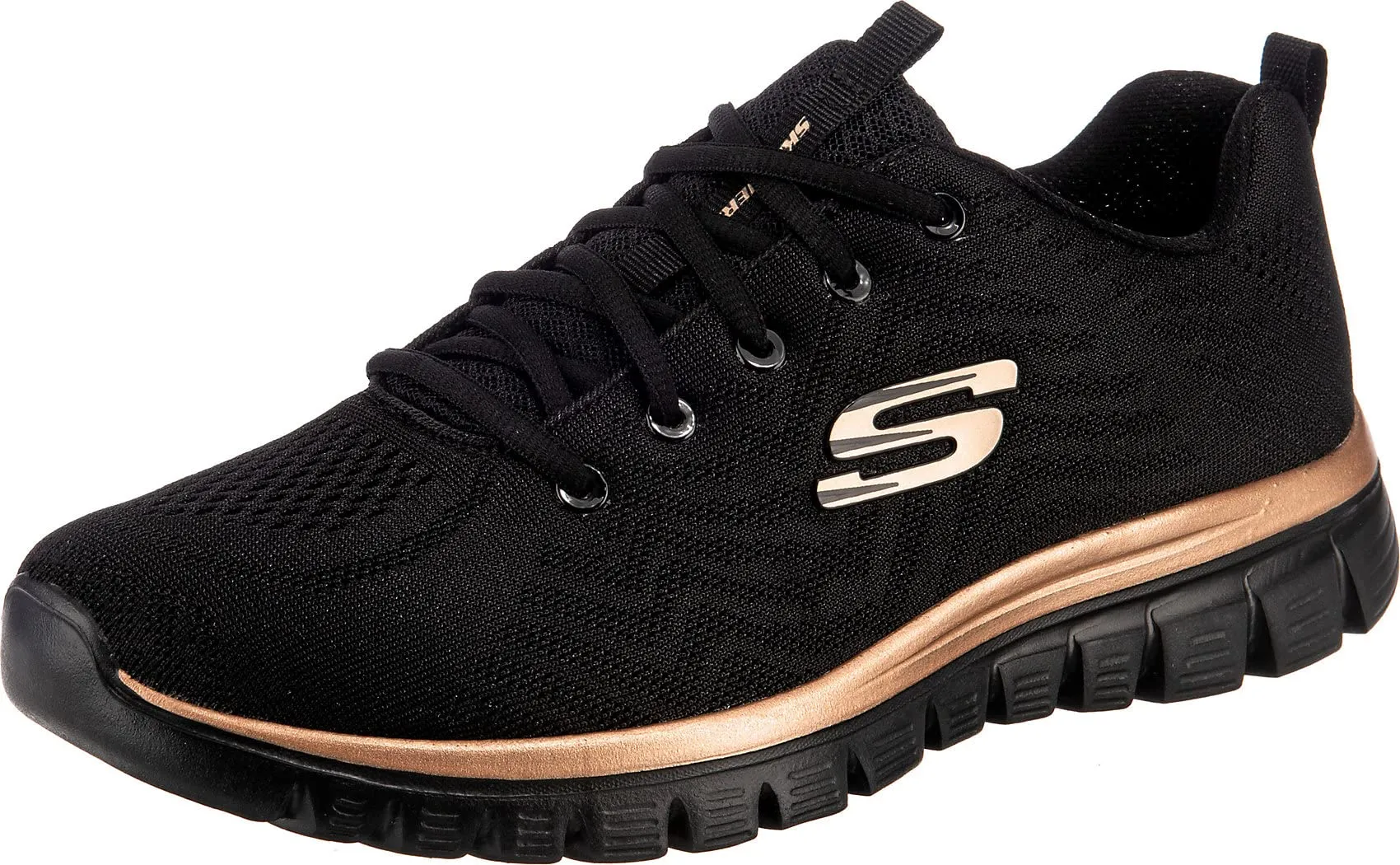 Skechers Graceful Get Connected, Sneaker Donna, Nero Black Mesh Rose Gold Trim, 38 EU