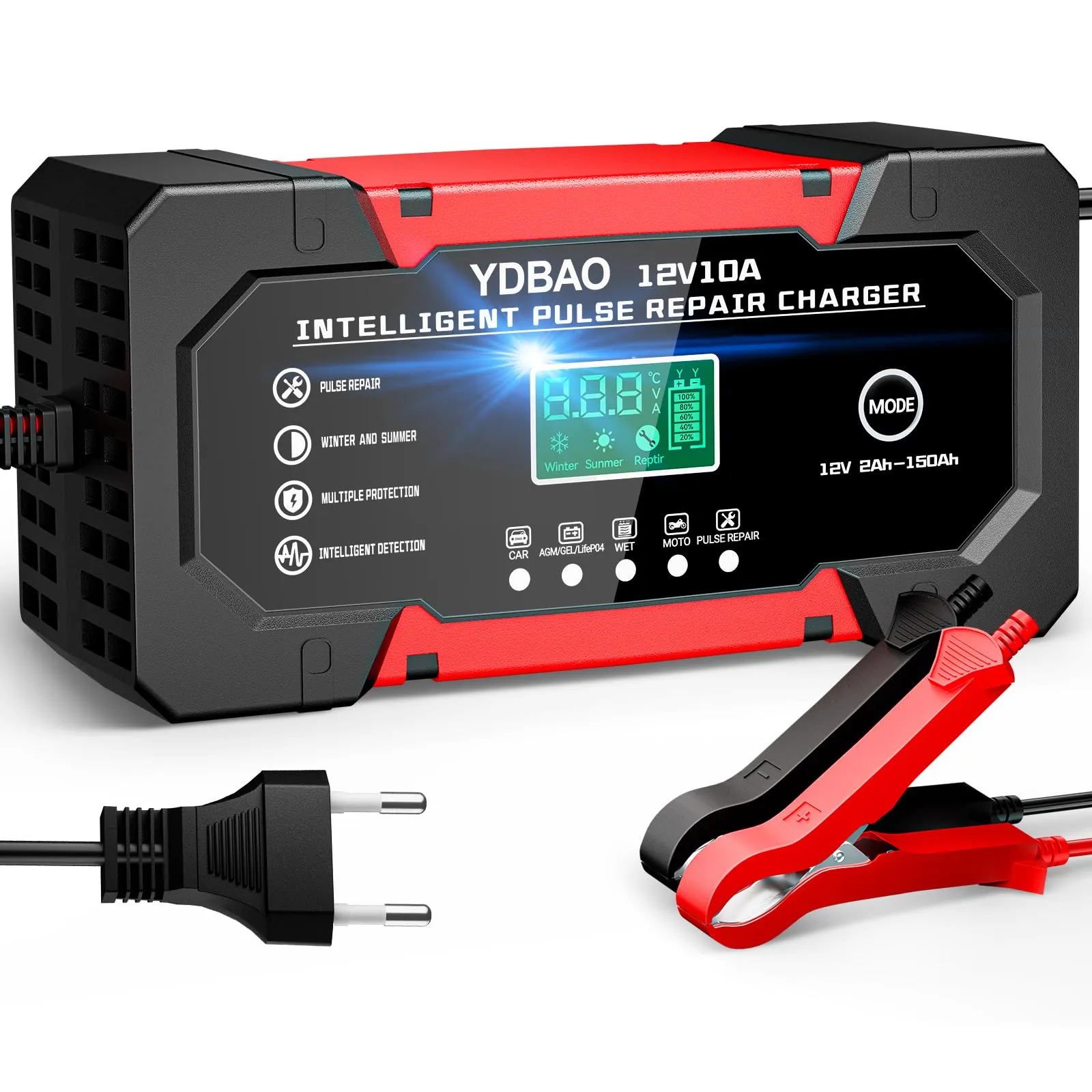 YDBAO Caricabatterie Auto 10A 12V Intelligente per Moto e Auto