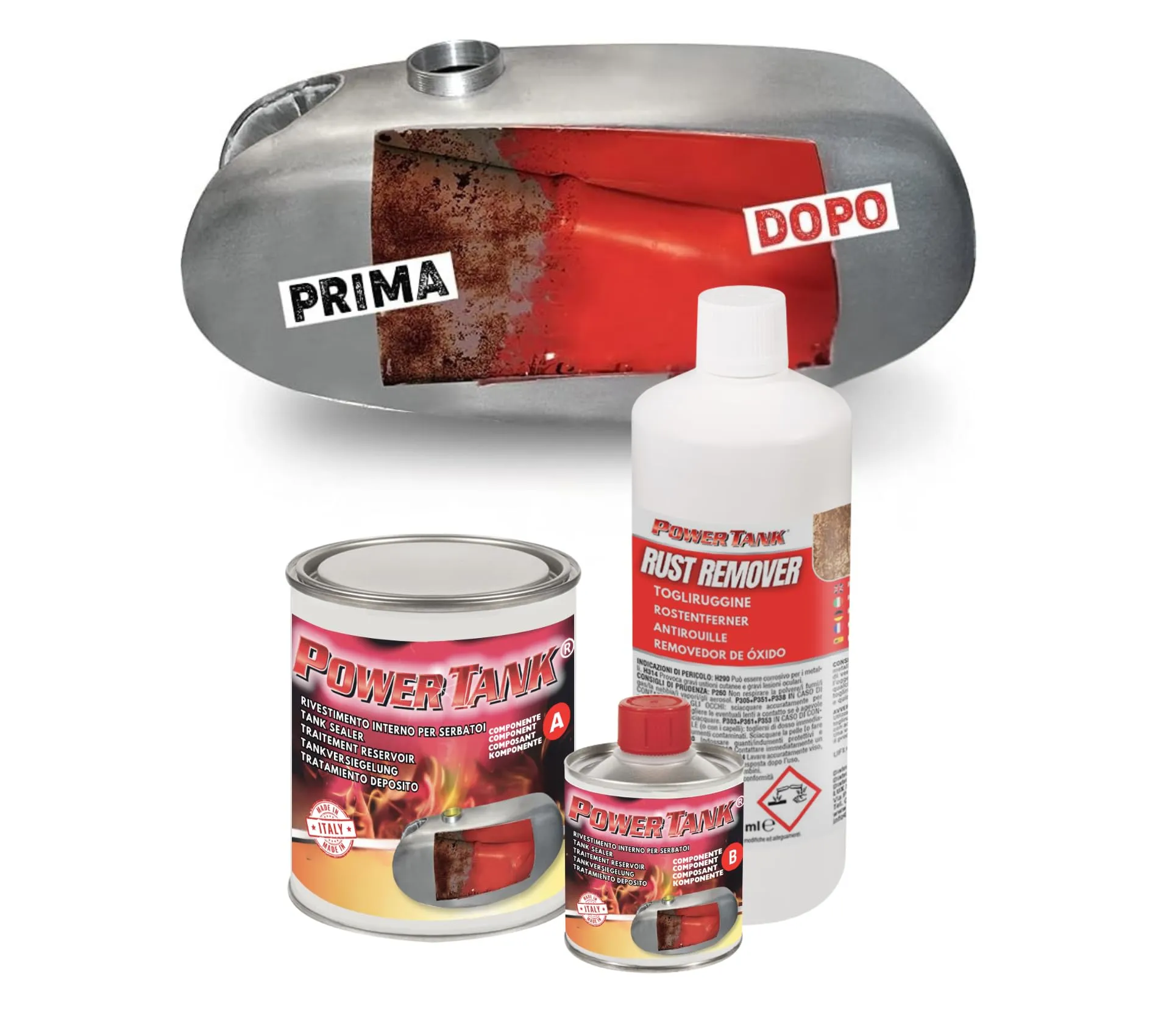 Power Tank - Kit Medio per Trattamento Serbatoio Moto (20-25 Litri)