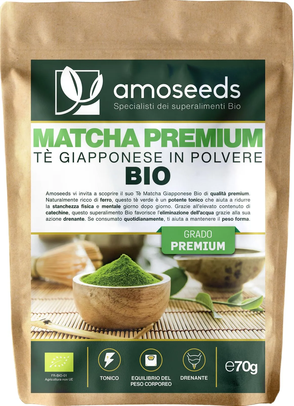 Tè Matcha Premium Biologico in Polvere 70g