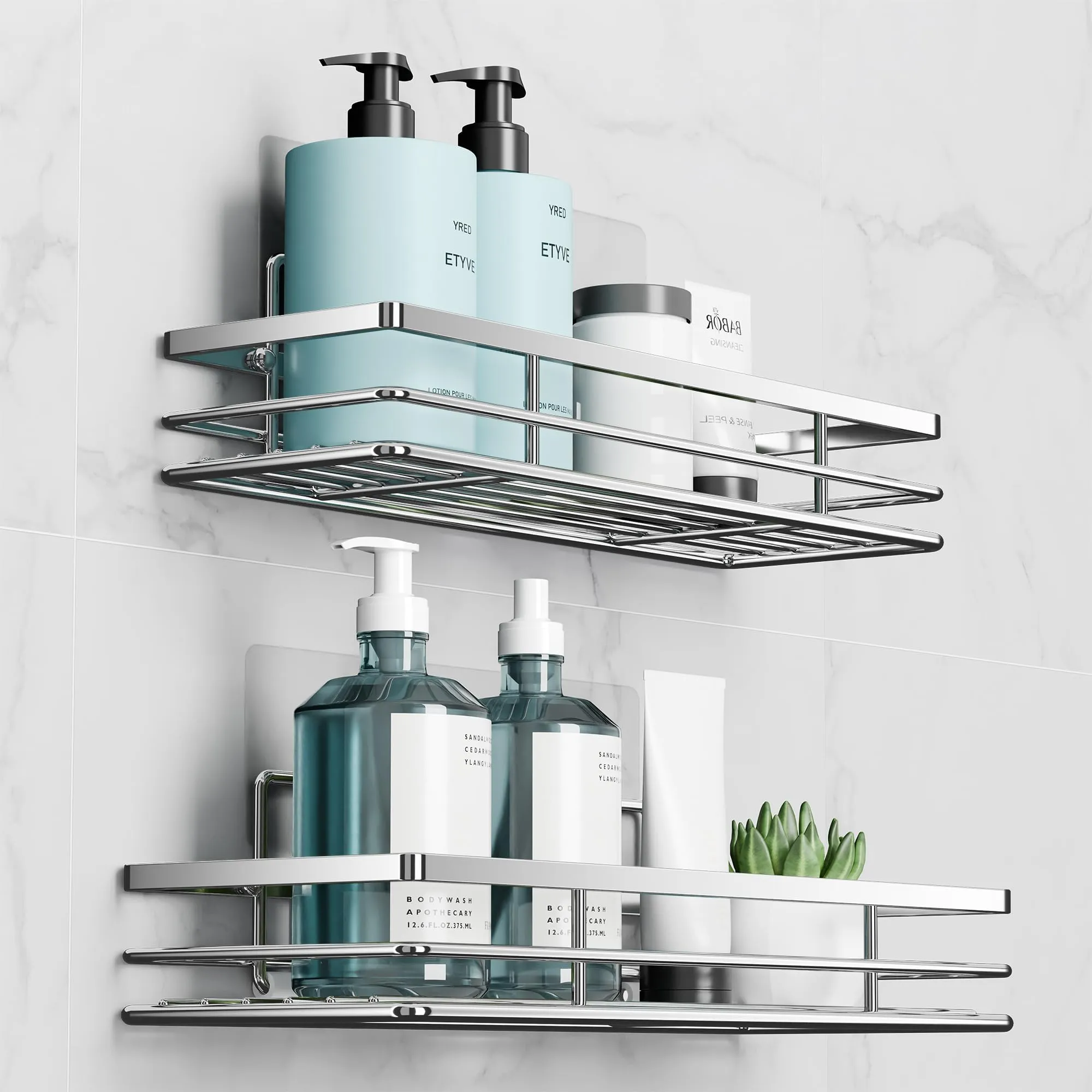 Saffruff Mensola da Bagno per Doccia - Set da 2 Portaoggetti Argento Adesivi