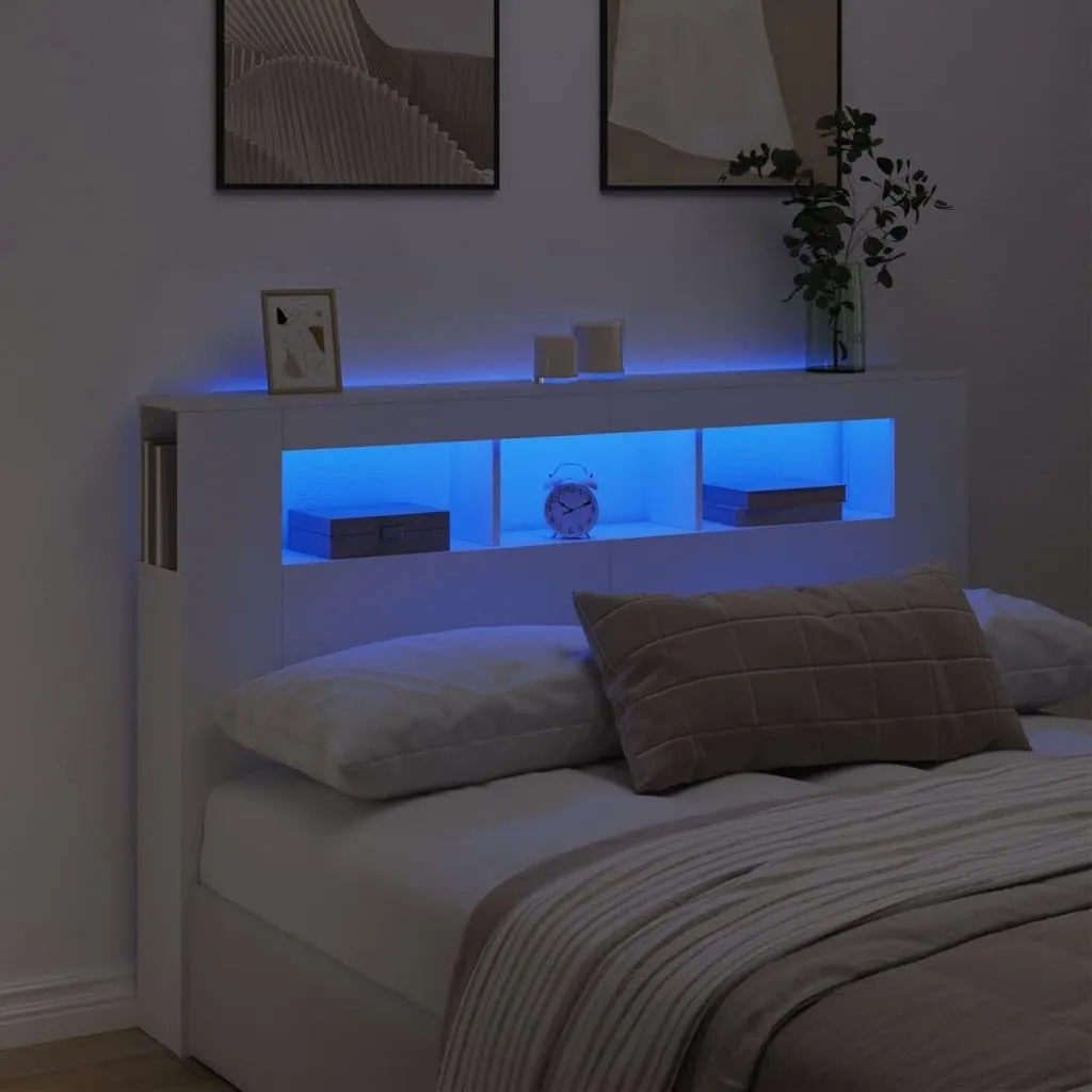 Testiera LED Bianca 160x18,5x103,5 cm in Legno Multistrato