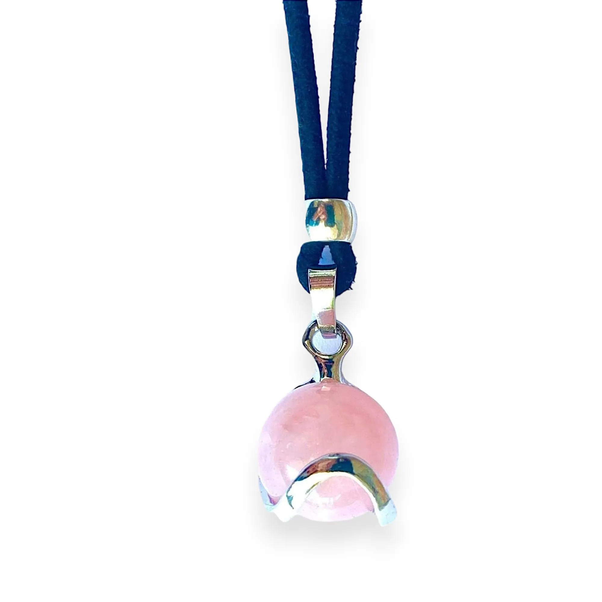 Ciondolo di Pietre Energetiche Naturali Uomo Donna - Zama placcata in Argento - Collana di Pietre Colorate Curative - Sfera (Quarzo Rosa)
