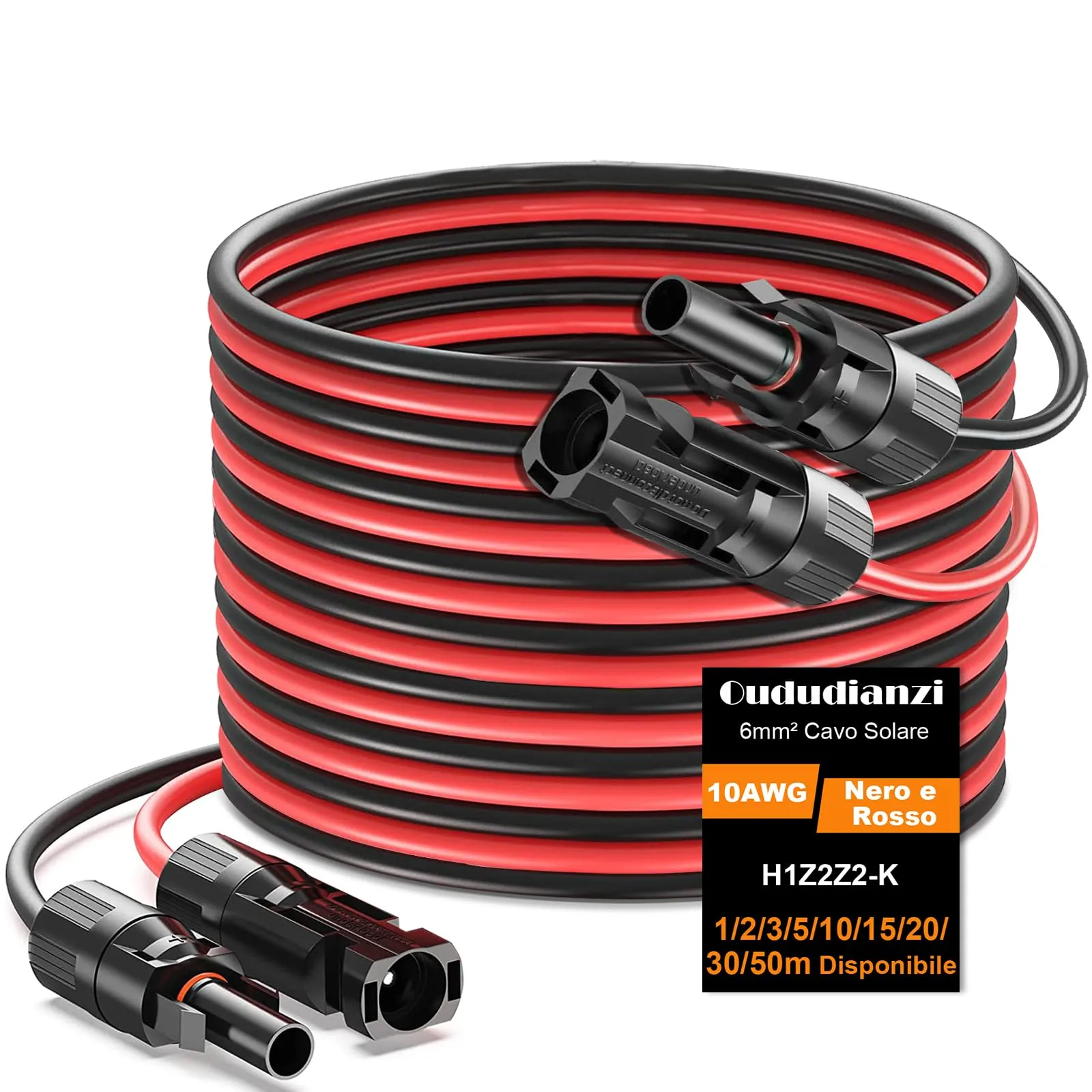 Cavo Solare Oududianzi 6mm² 5m con Connettori MC4, Prolunga per Pannelli Fotovoltaici