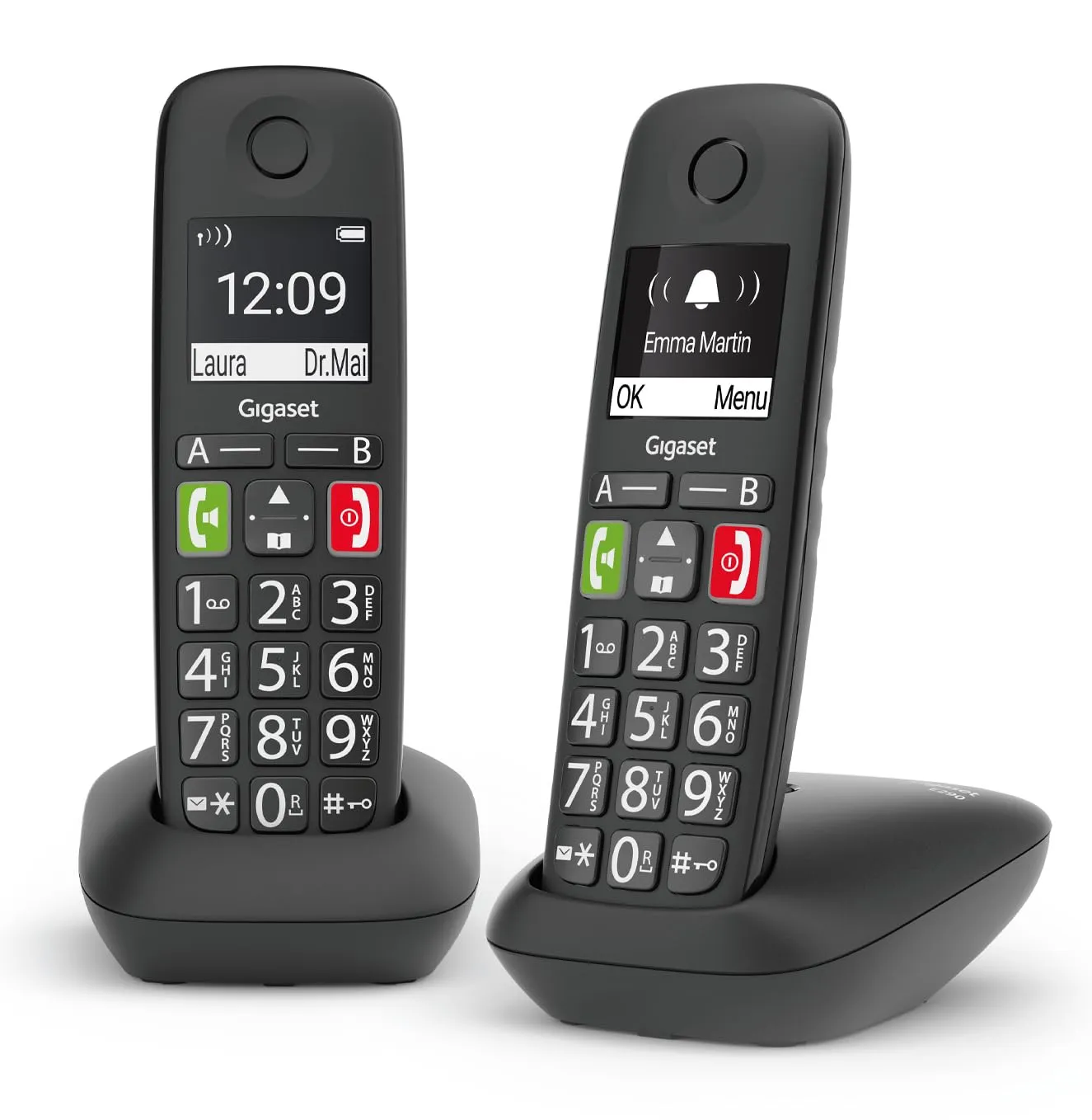 Gigaset E290 Duo, Telefono Cordless con Due Portatili, Nero