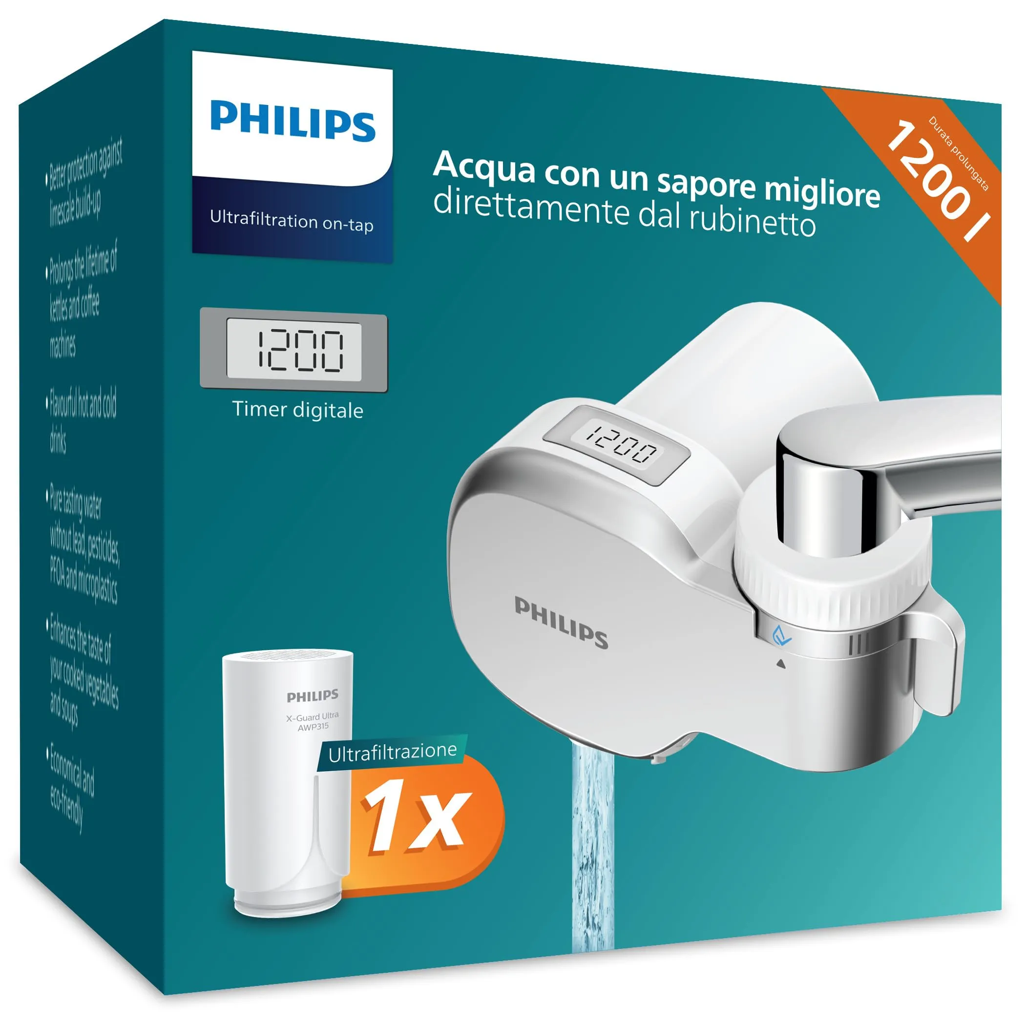 Philips Water Ontap AWP3756P1/10 Filtro Rubinetto Ultrafiltrazione con Display Digitale