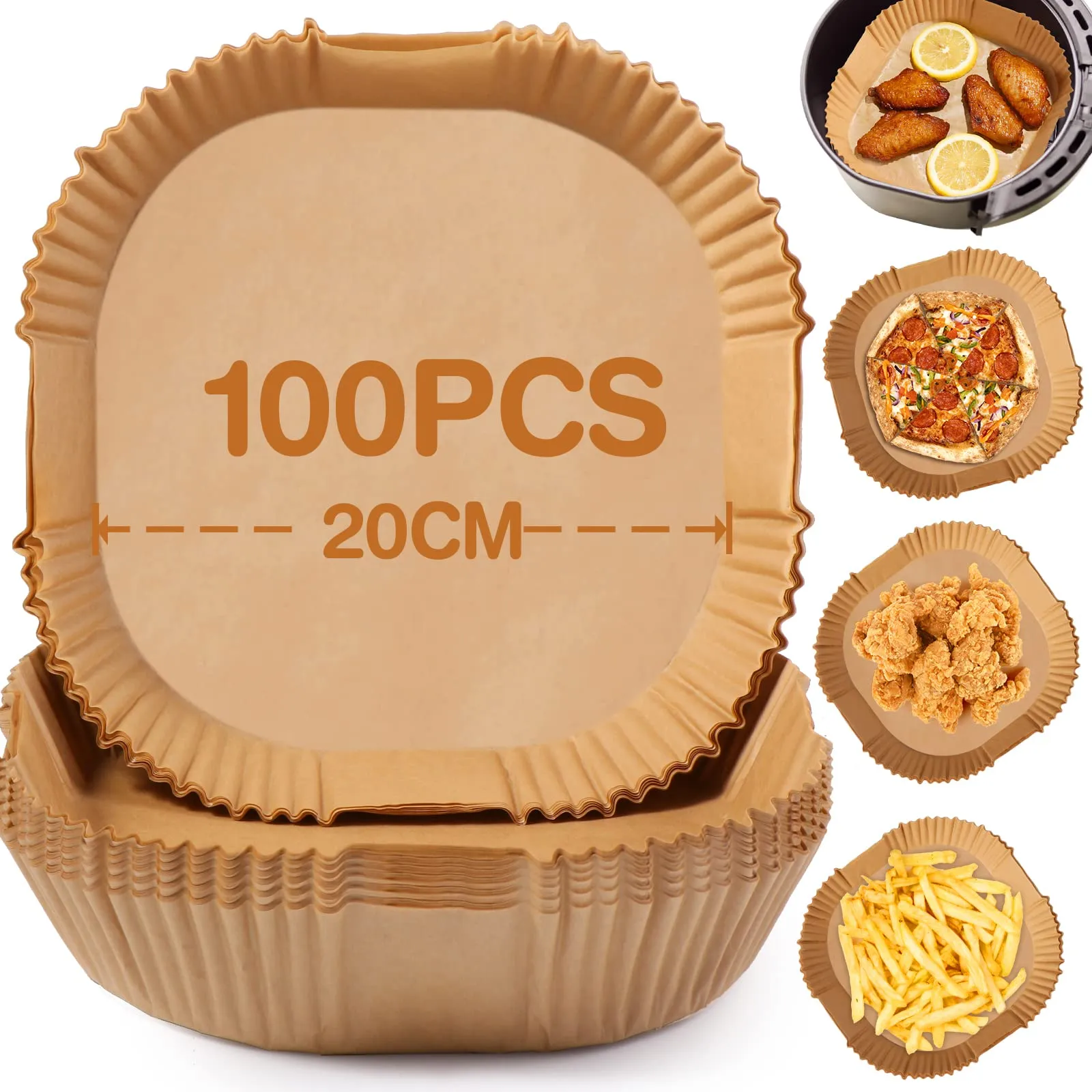 Diboniur Carta Forno per Friggitrice ad Aria Quadrata 20cm - 100 Pezzi