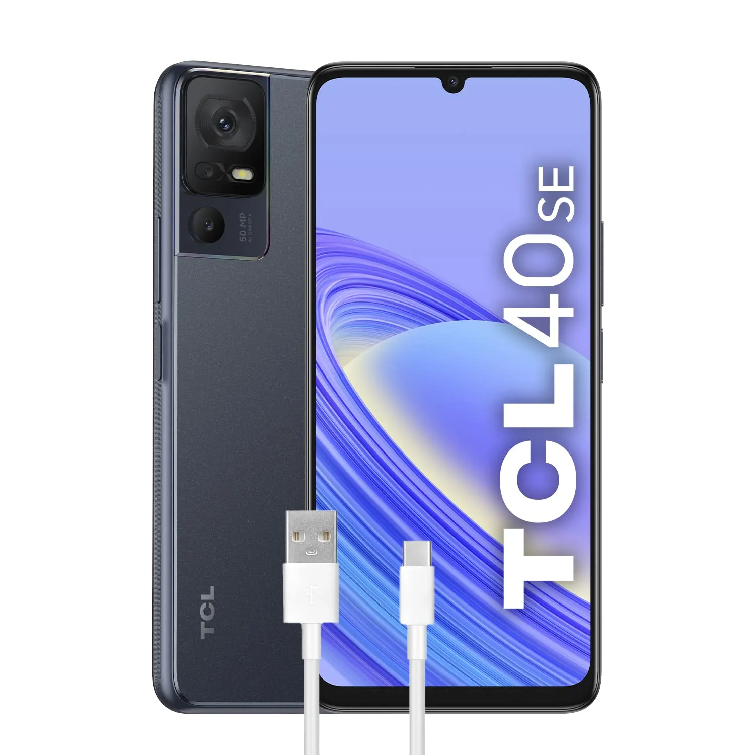 TCL 40SE Smartphone 4G Display 6.75" HD+ 90 Hz, 128 GB, 4 GB RAM, Tripla Camera da 50 Mpx, Android 13, Batteria 5010 mAh Ricarica Rapida, Dual Sim, Purple, con Cavo USB Type-C Aggiuntivo