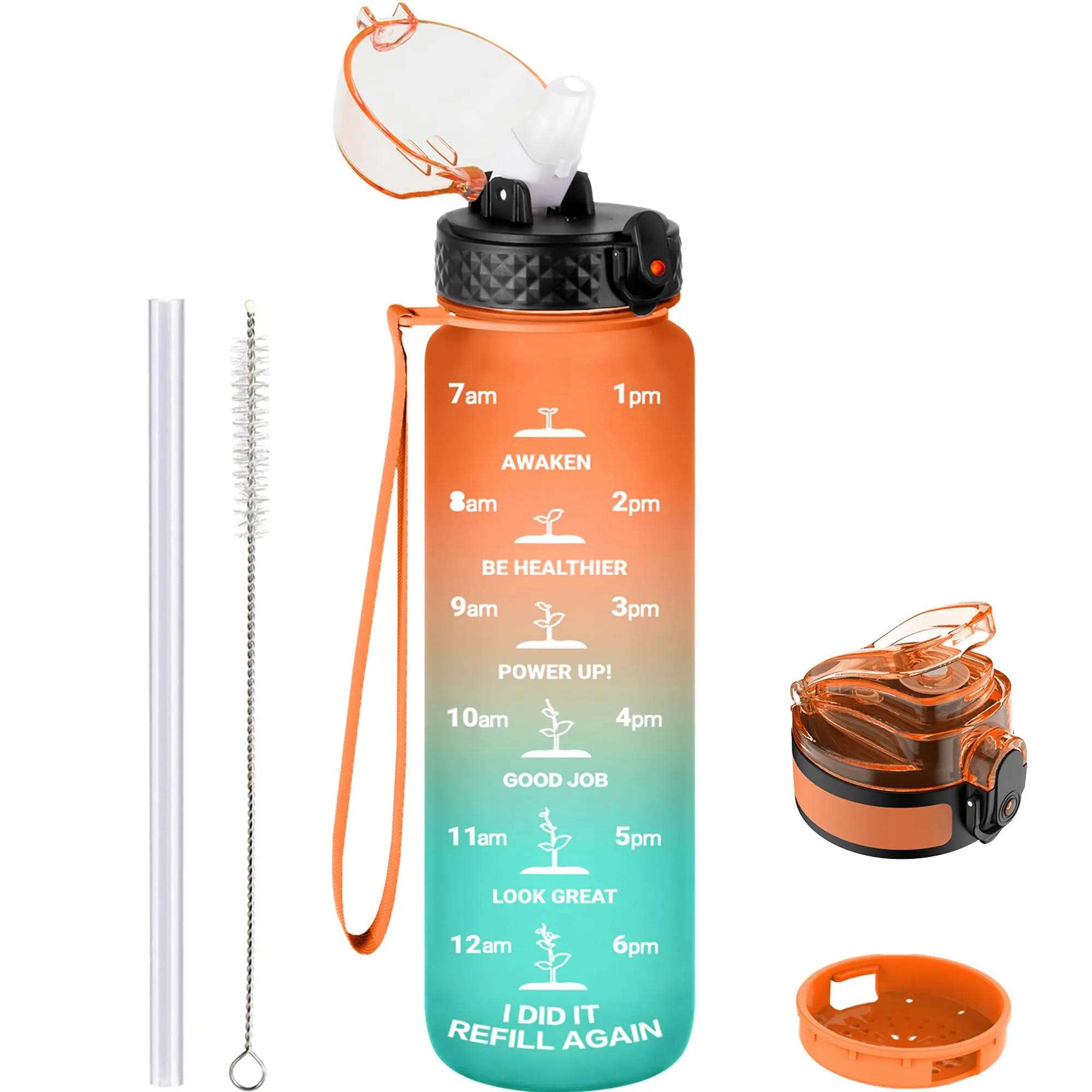 GOPPUS Borraccia in Tritan 1L con Cannuccia e Misurazioni