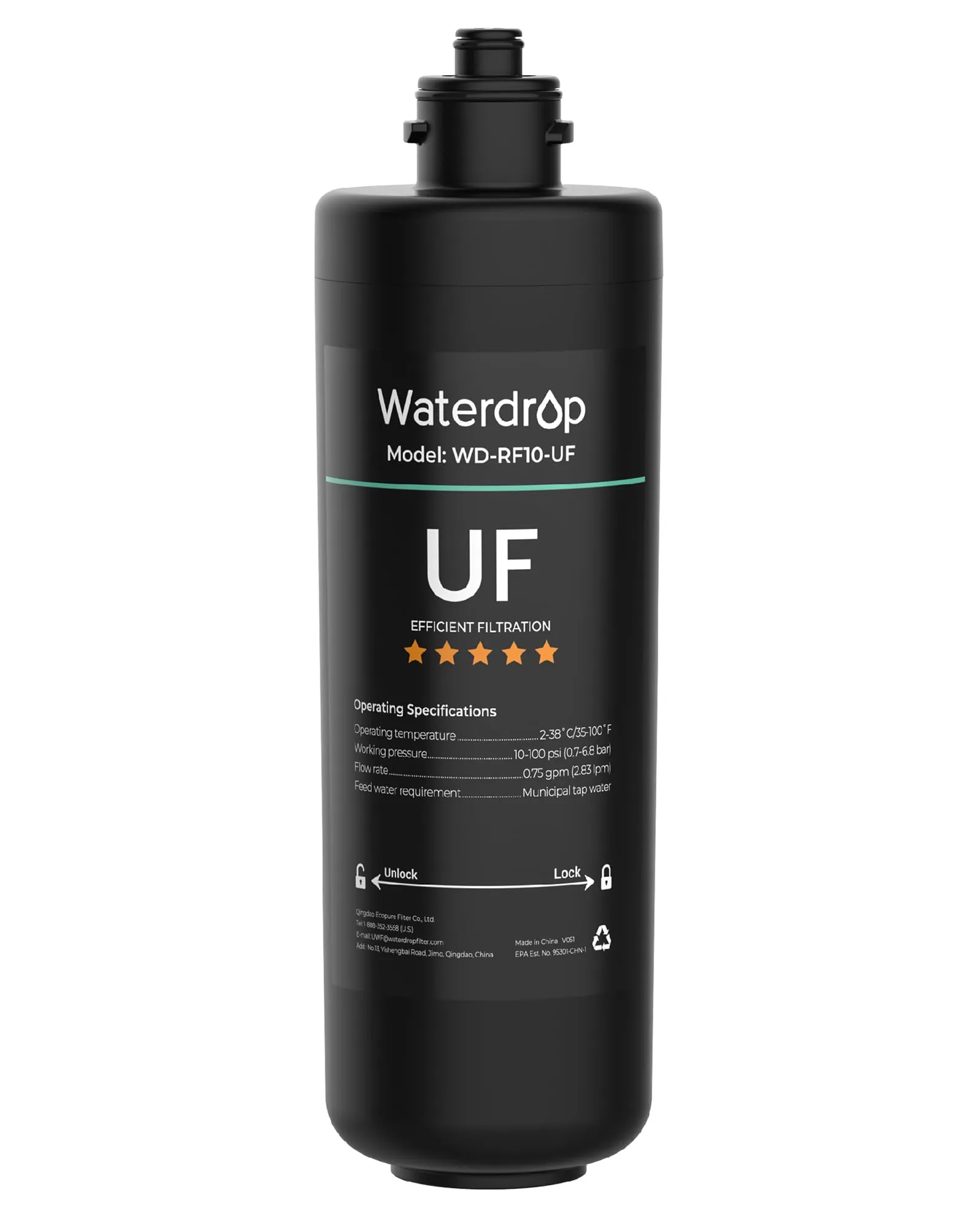 Waterdrop RF10-UF Cartuccia Filtro di Ricambio per Sistemi di Filtrazione Acqua Sotto Lavello