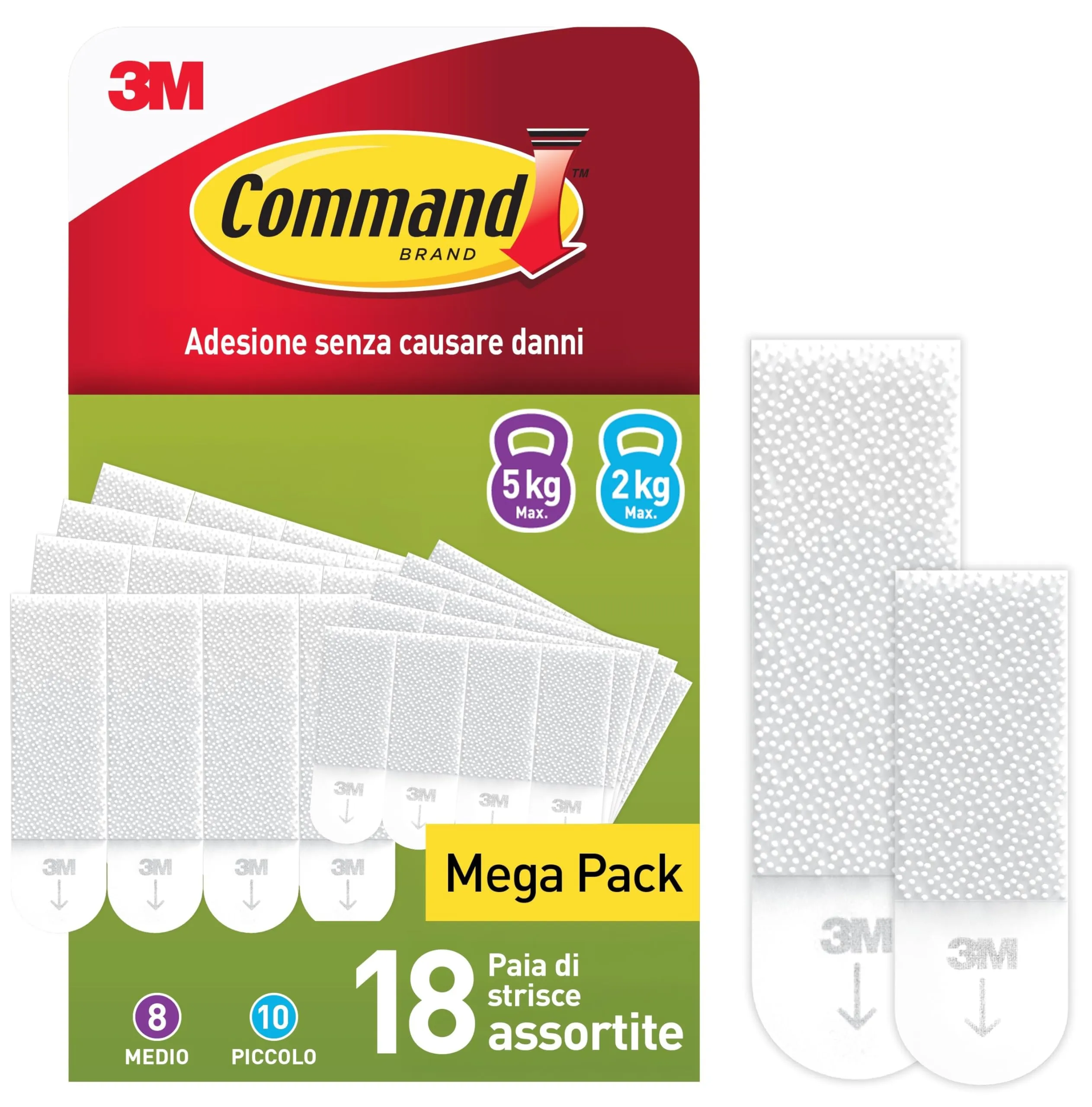 Command Strisce Adesive Appendiquadri, Bianco, 10 Coppie di Strisce Piccole (S), 8 Coppie di Medie (M)