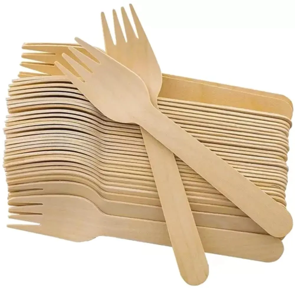 PARENCE - Set di 100 Forchette in Legno Ecologiche e Biodegradabili