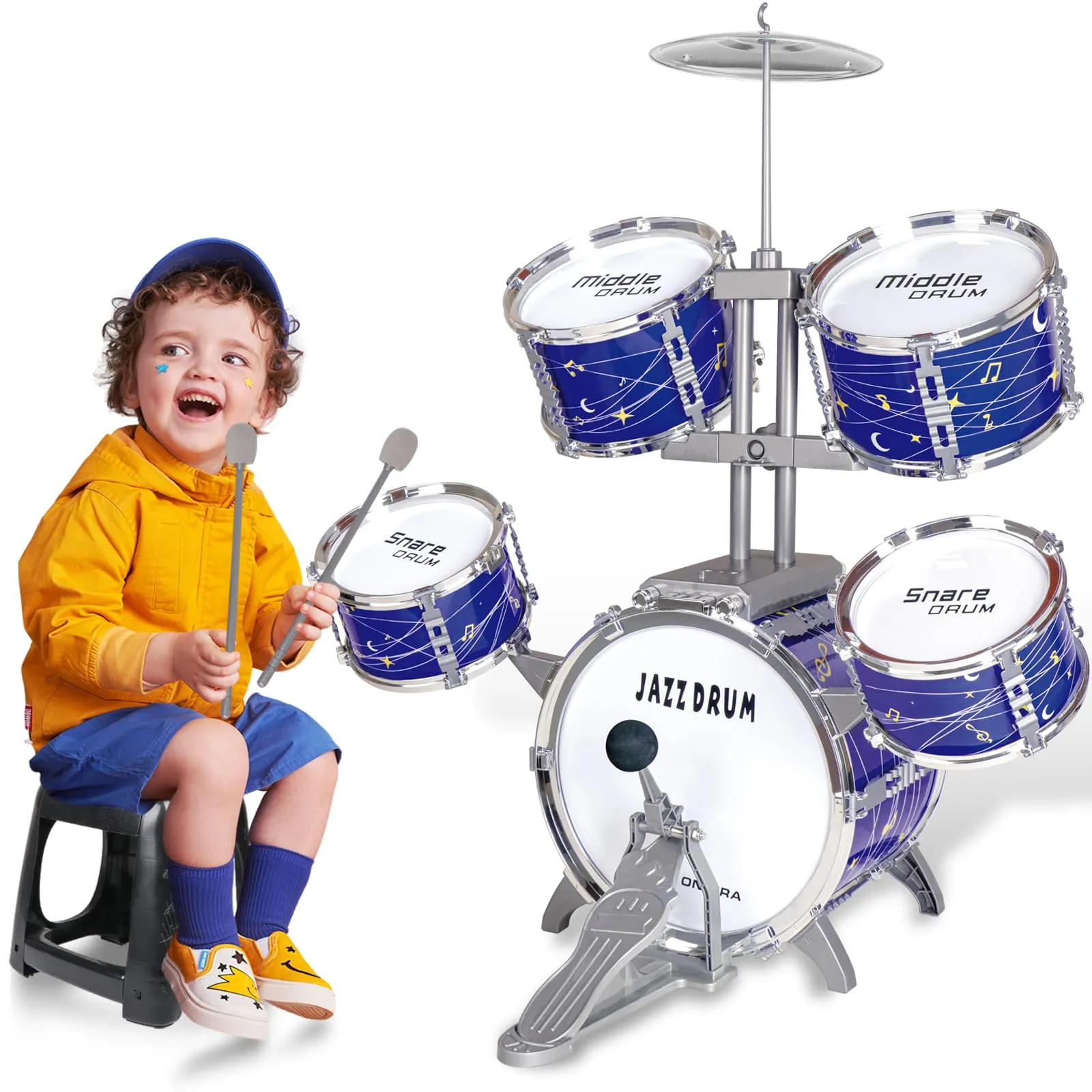 Batteria Jazz per Bambini con Sgabello - Giocattolo Musicale Educativo Cielo Stellato