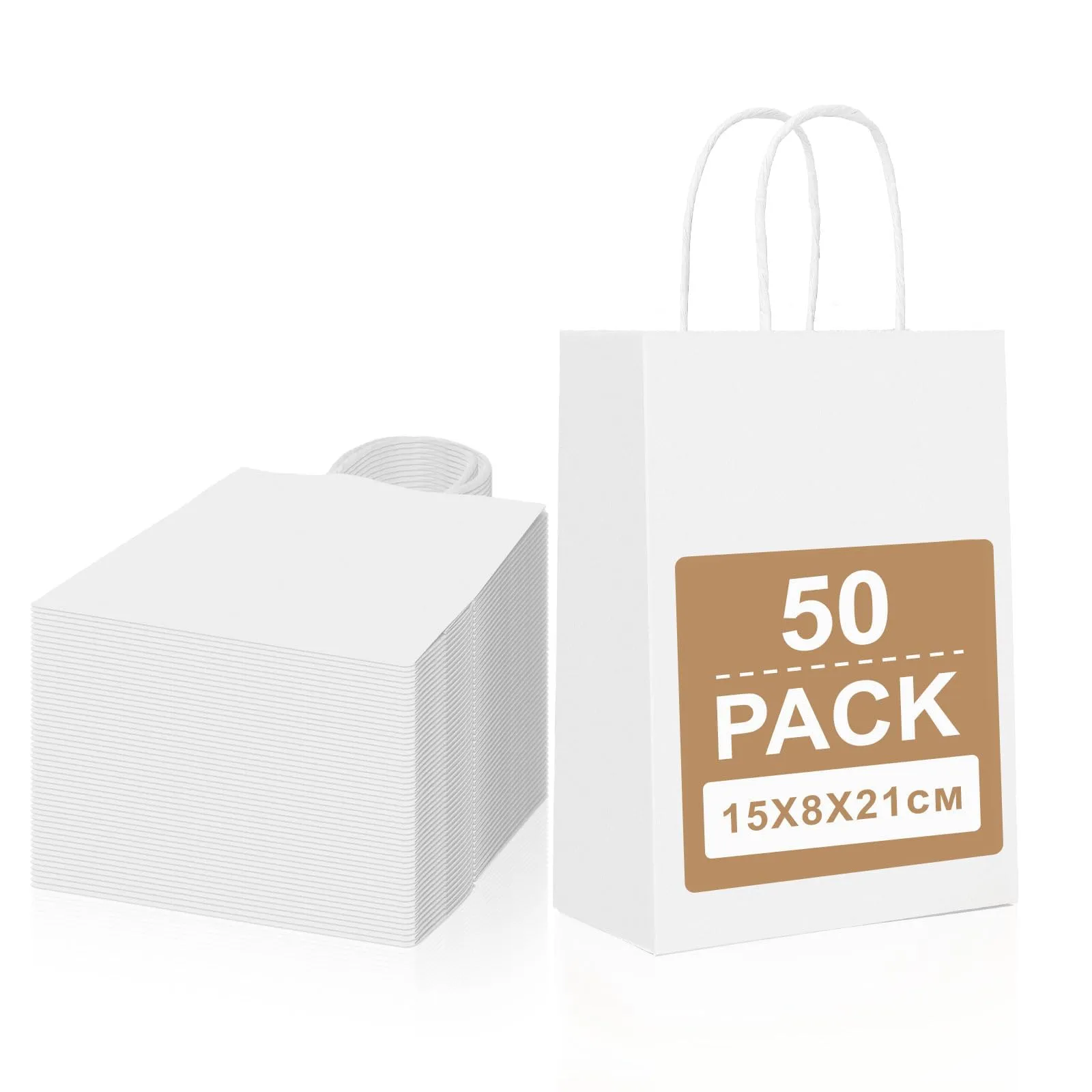 Gucass Sacchetti di Carta Kraft con Manici - 50 Pezzi, 15x8x21cm