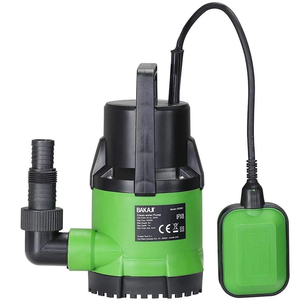 Bakaji Pompa Immersione Elettropompa Sommersa Acque Chiare 250W 5000L/h
