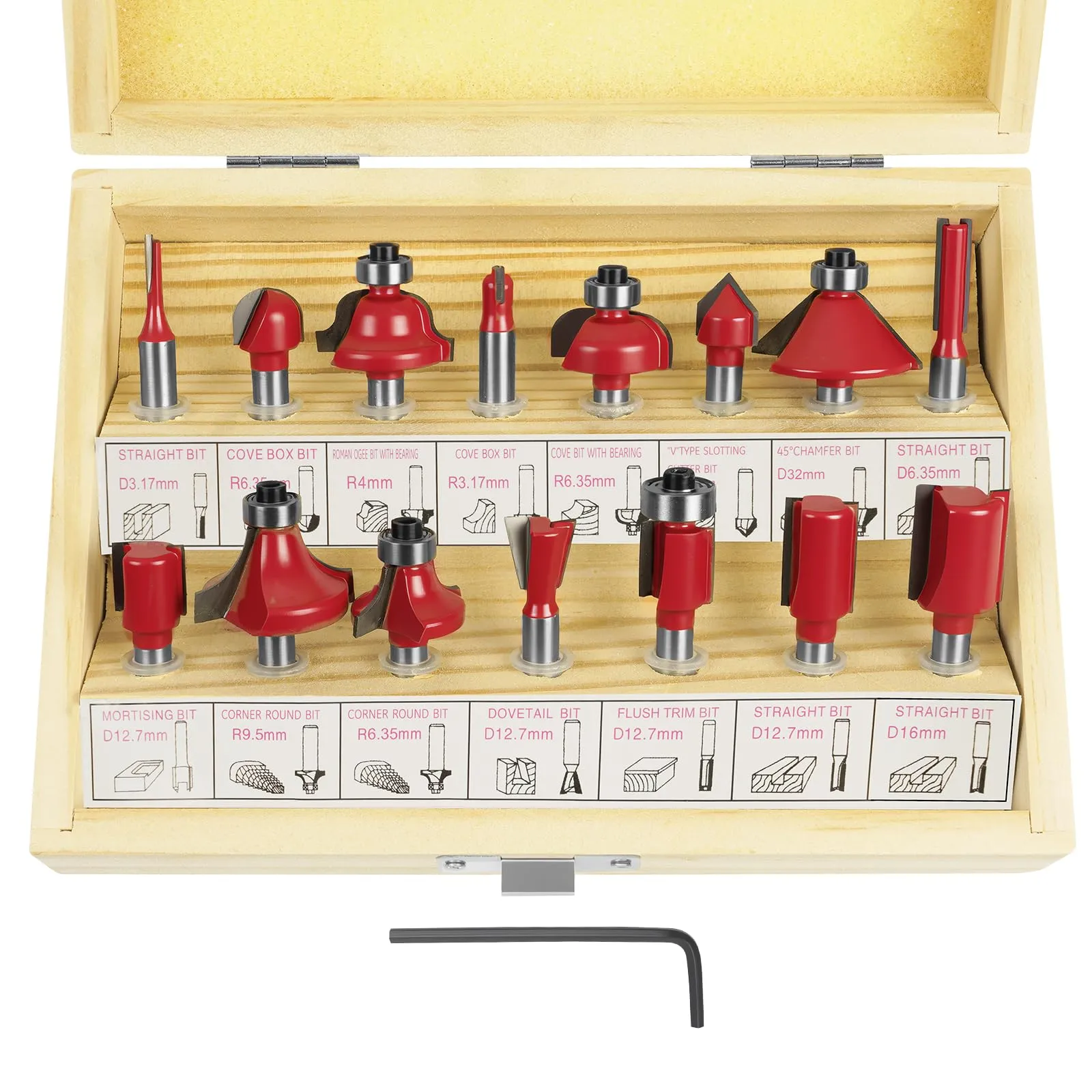 Flintronic Set di Frese per Legno 15 Pezzi con Gambo 6,35mm (1/4")