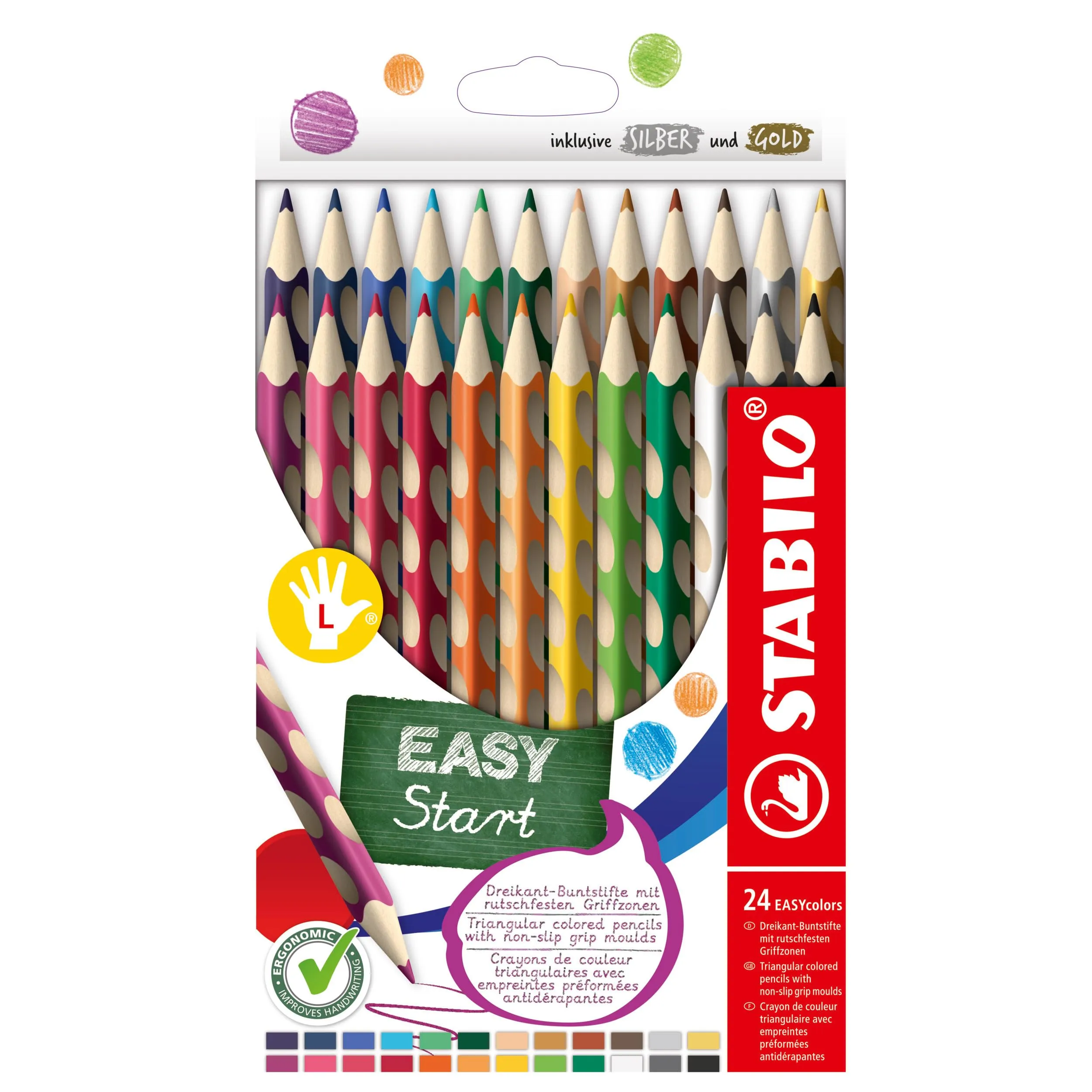 STABILO EASYcolors - Matita colorata Ergonomica per Mancini - Astuccio da 24