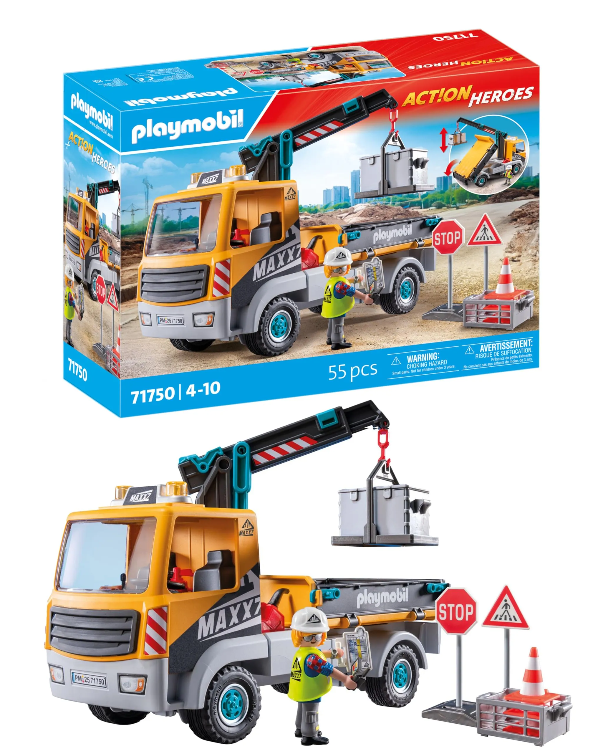 PLAYMOBIL Action Heroes - Camion da Cantiere con Gru 71750