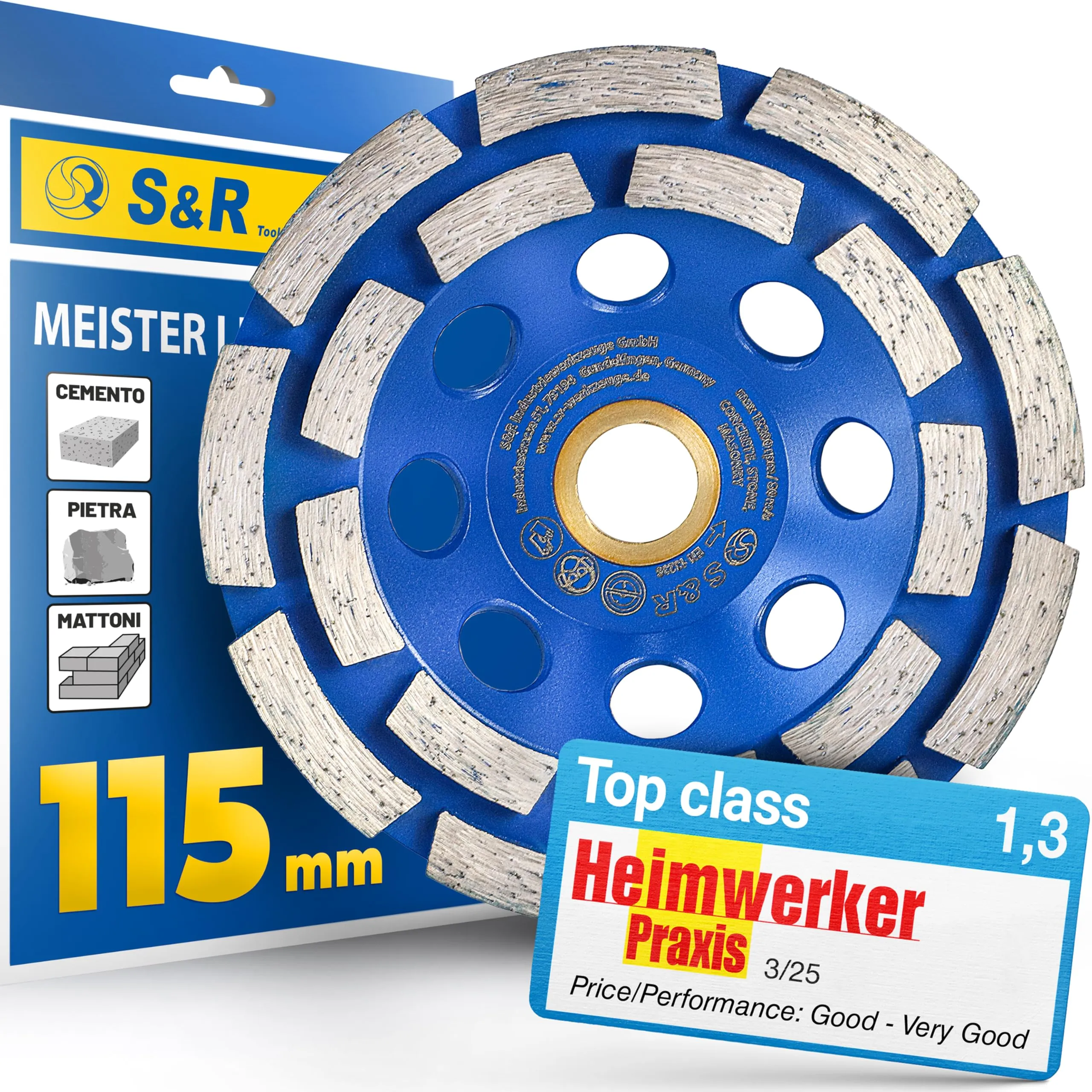 S&R Mola a Tazza Diamantata 115 mm per Cemento, Calcestruzzo, Pietra e Muratura