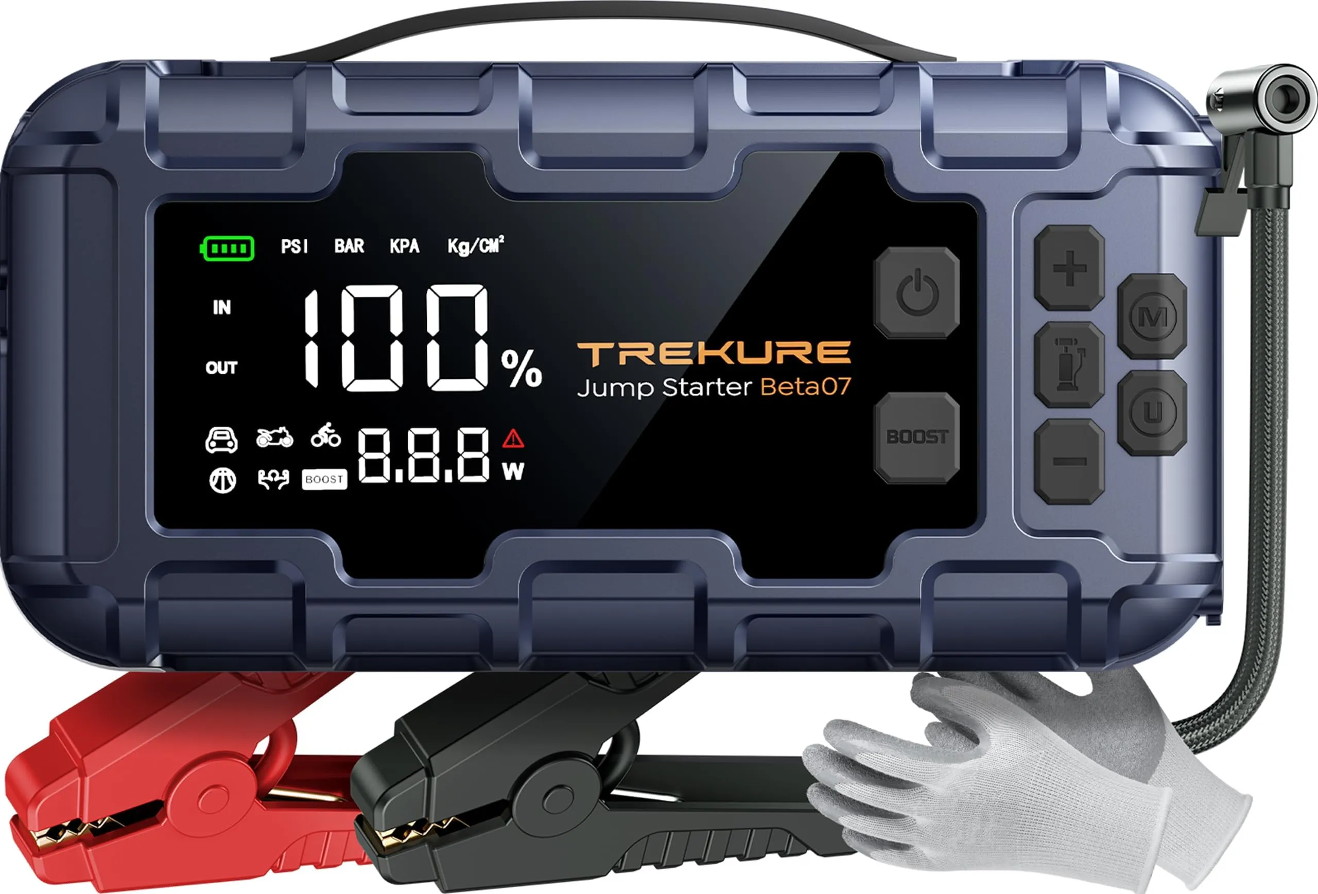 TREKURE 10-in-1 Booster Avviamento Auto da 6000A e PD 45W Ricarica Rapida, Avviatore Emergenza per Auto con Compressore 160PSI, Guanti e Luci, Avviatore Batteria Auto per Tutti Gas o 12L Diesel
