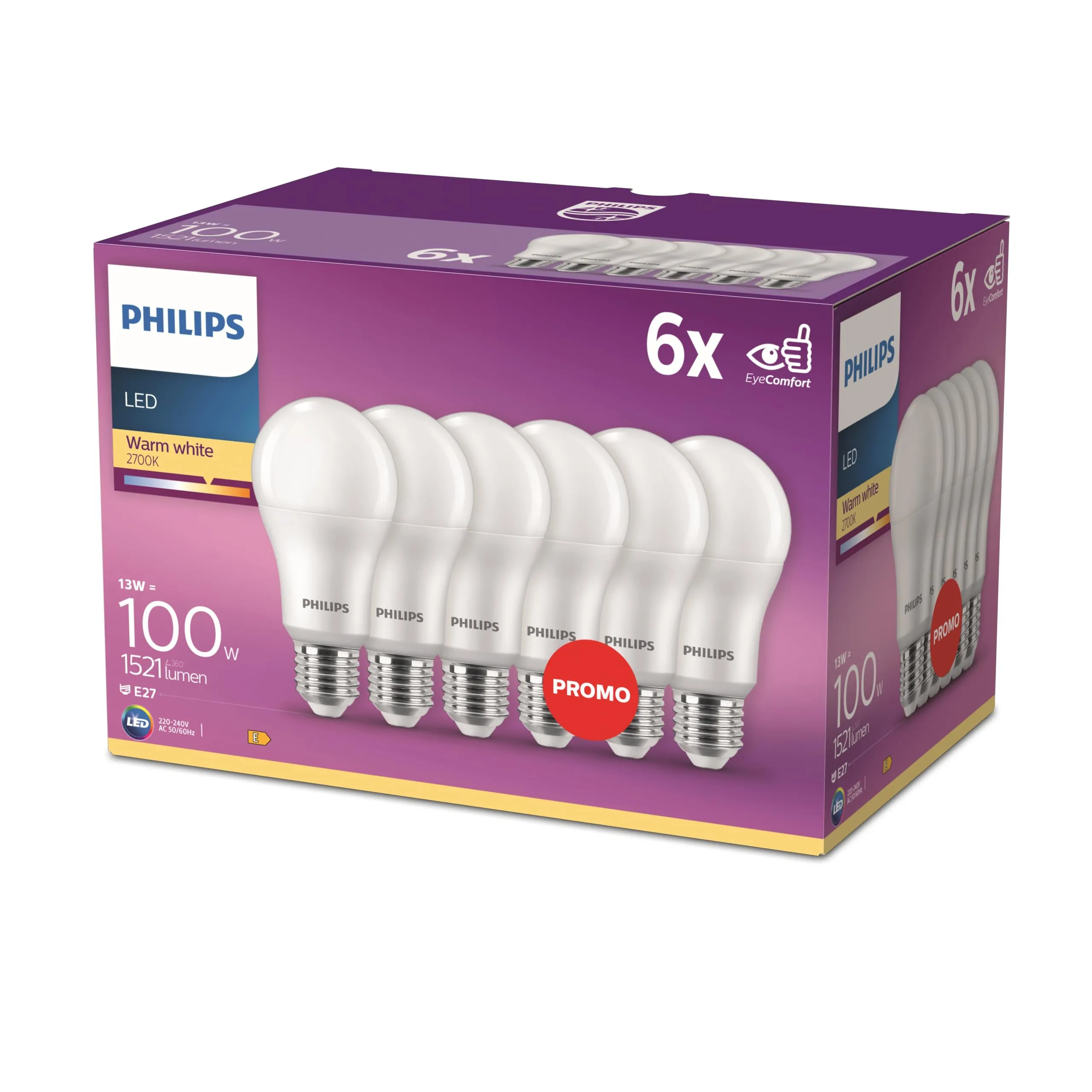 Philips LED Classic E27 100W - Confezione da 6 Lampade