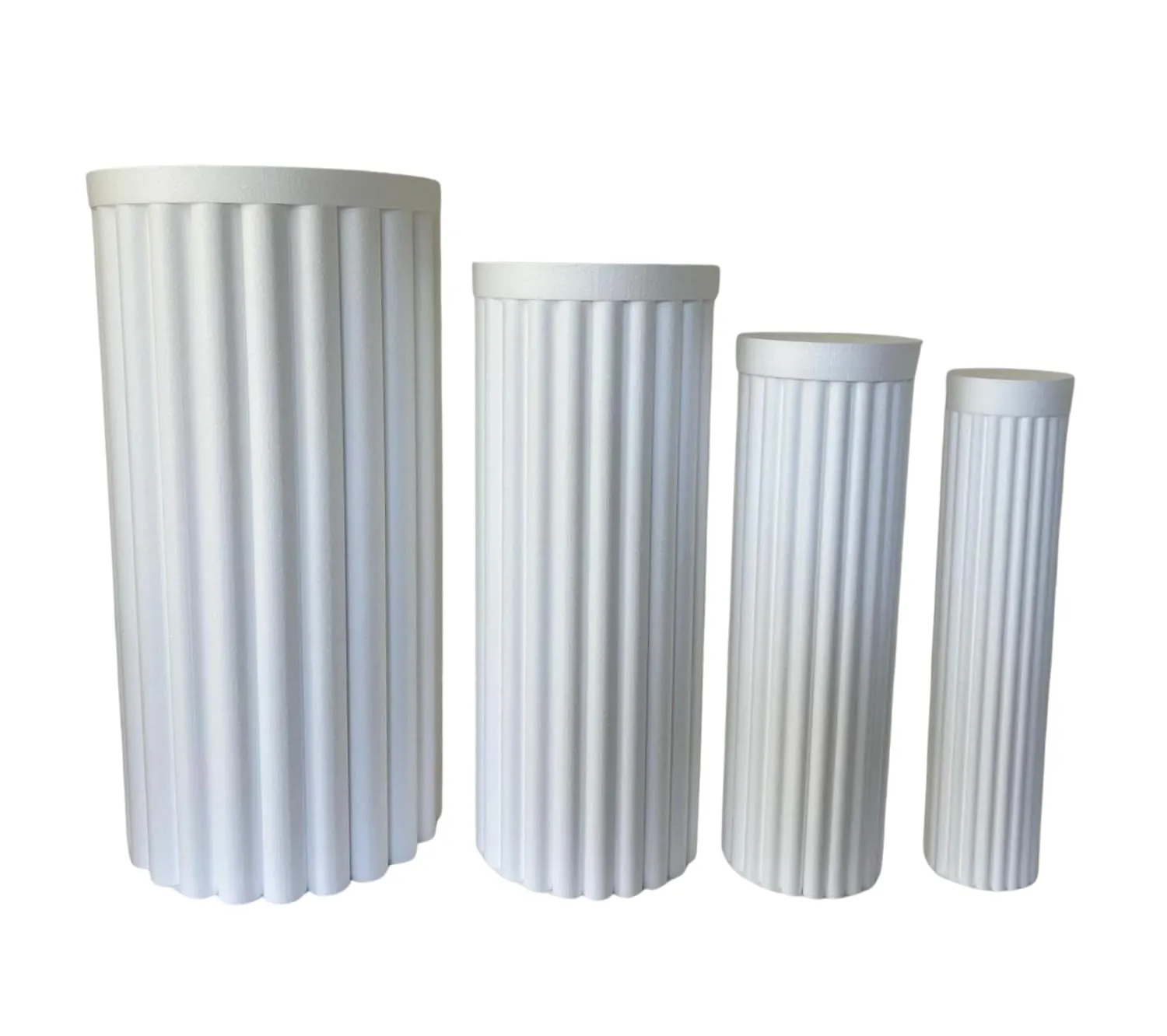 Set da 4 Cilindri Plissettati Impilabili in Polistirolo Alta Densità con Tappo Tondo
