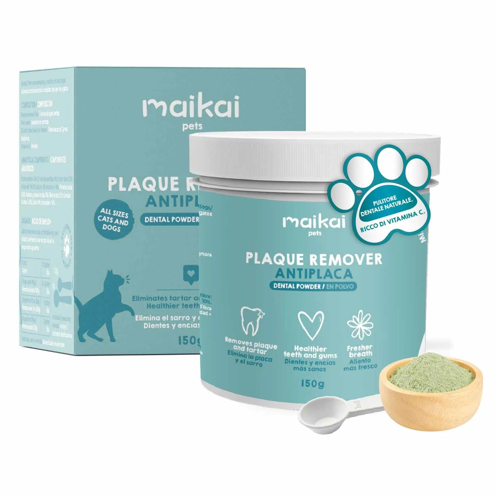 MAIKAI Plaque Remover 150 g - Polvere Igiene Orale di Cani e Gatti