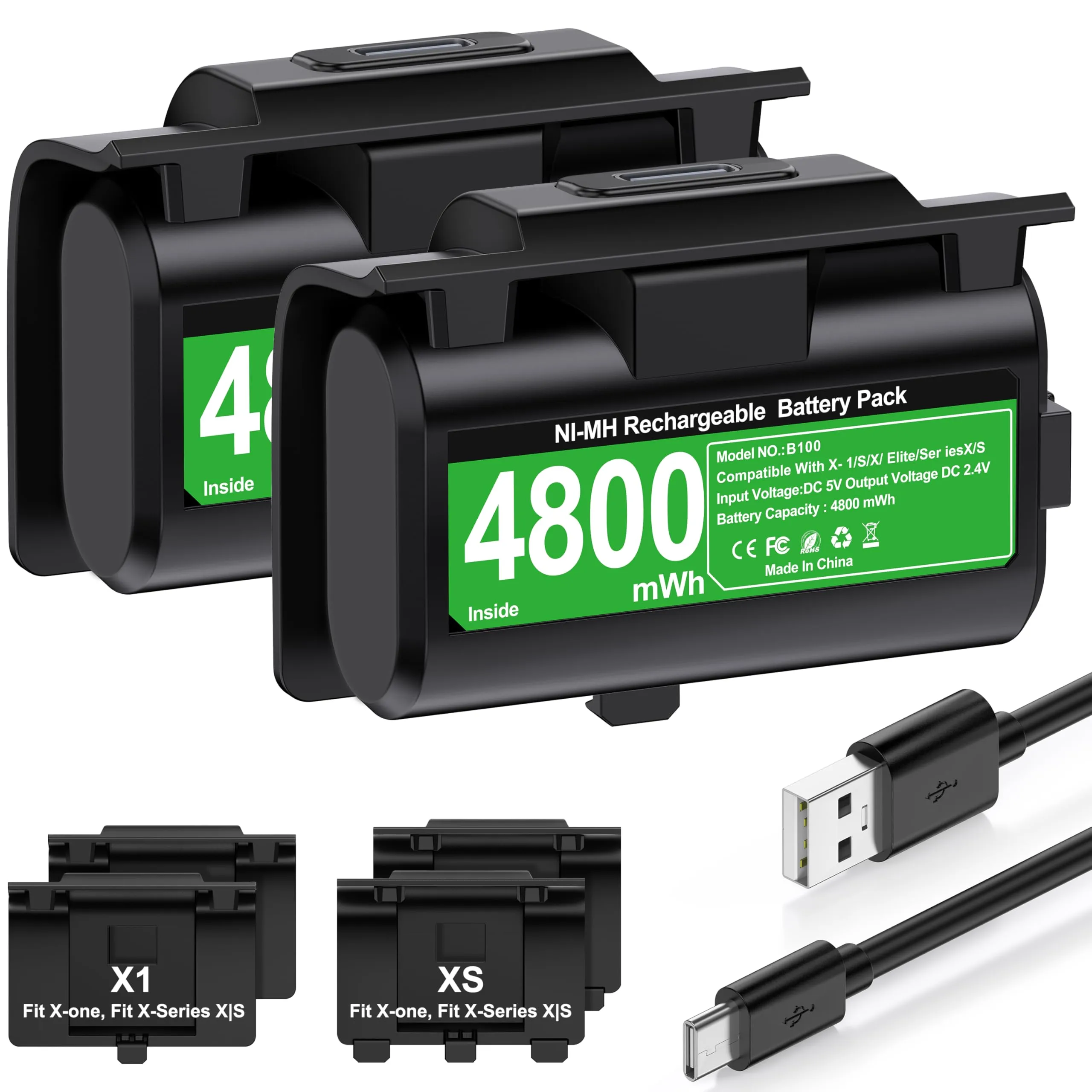 Kit Play & Charge con 2 Batterie Ricaricabili per Controller Xbox Series X/S e Xbox One