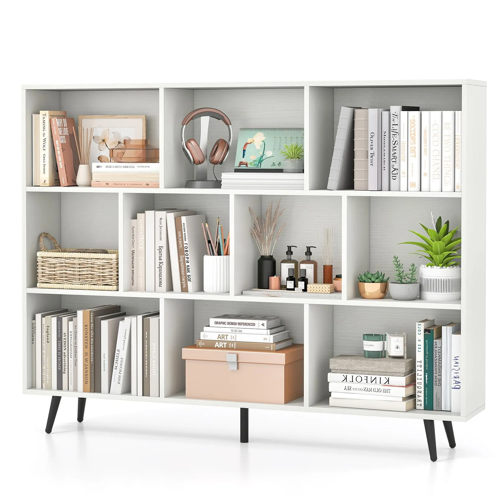 Libreria a 10 Cubi COSTWAY con Gambe in Metallo