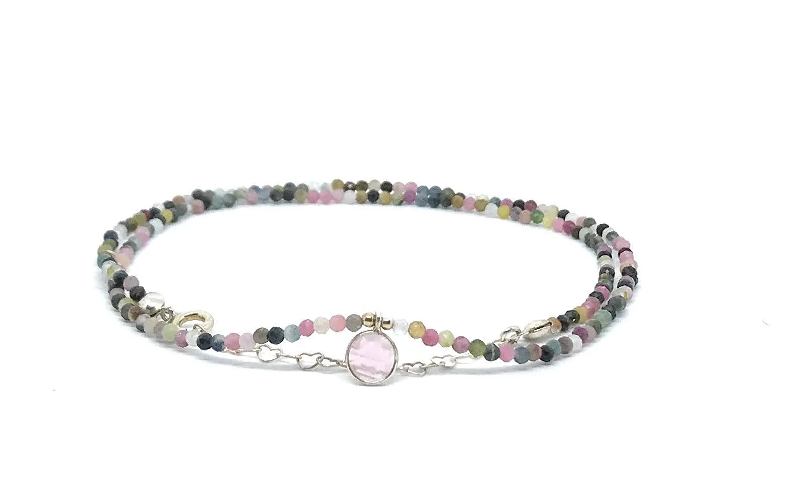 Girocollo Tormalina Anguria con Ciondolo Quarzo Rosa in Argento Sterling 925