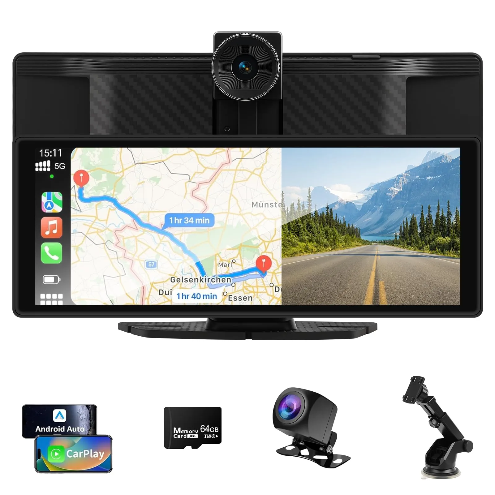 Display Carplay Wireless da 10,26 pollici con Dashcam 4K e Telecamera Posteriore 1080P