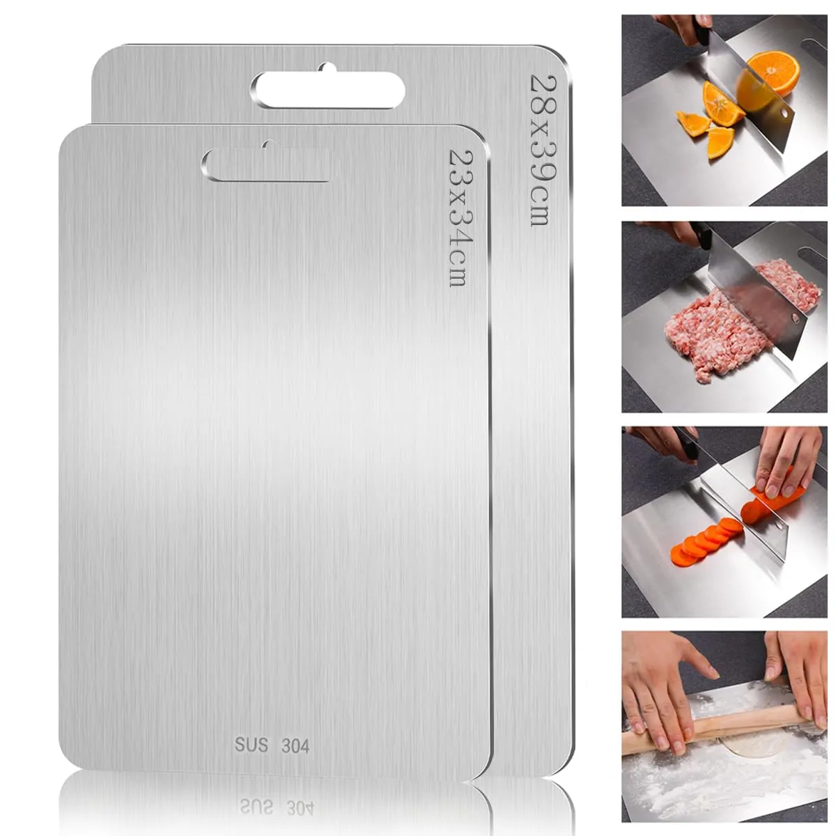 Set di 2 Taglieri in Acciaio Inox Multifunzione per Alimenti