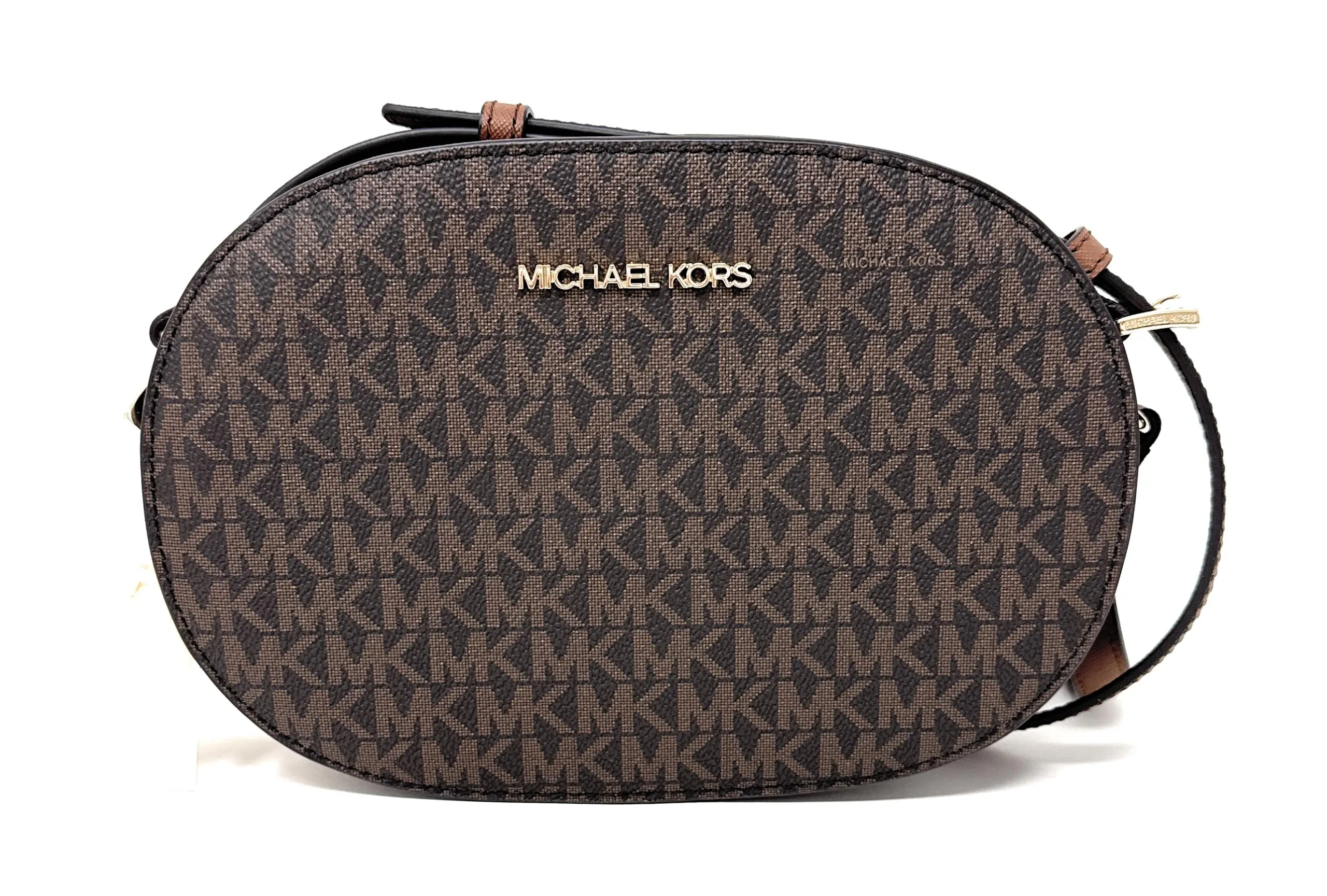 Michael Kors Jet Set Travel Medium Signature Oval Crossbody Bag Marrone
