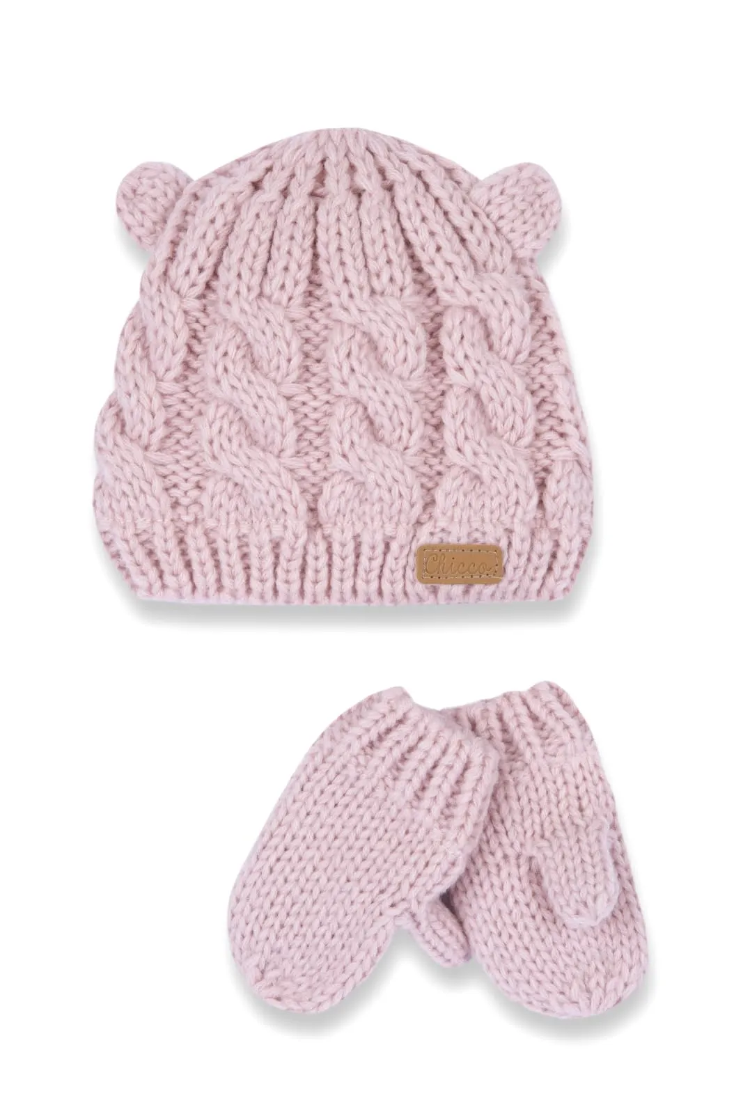 Chicco Set Cappellino e Guanti in Tricot di Cotone Rosa 1-3 Mesi