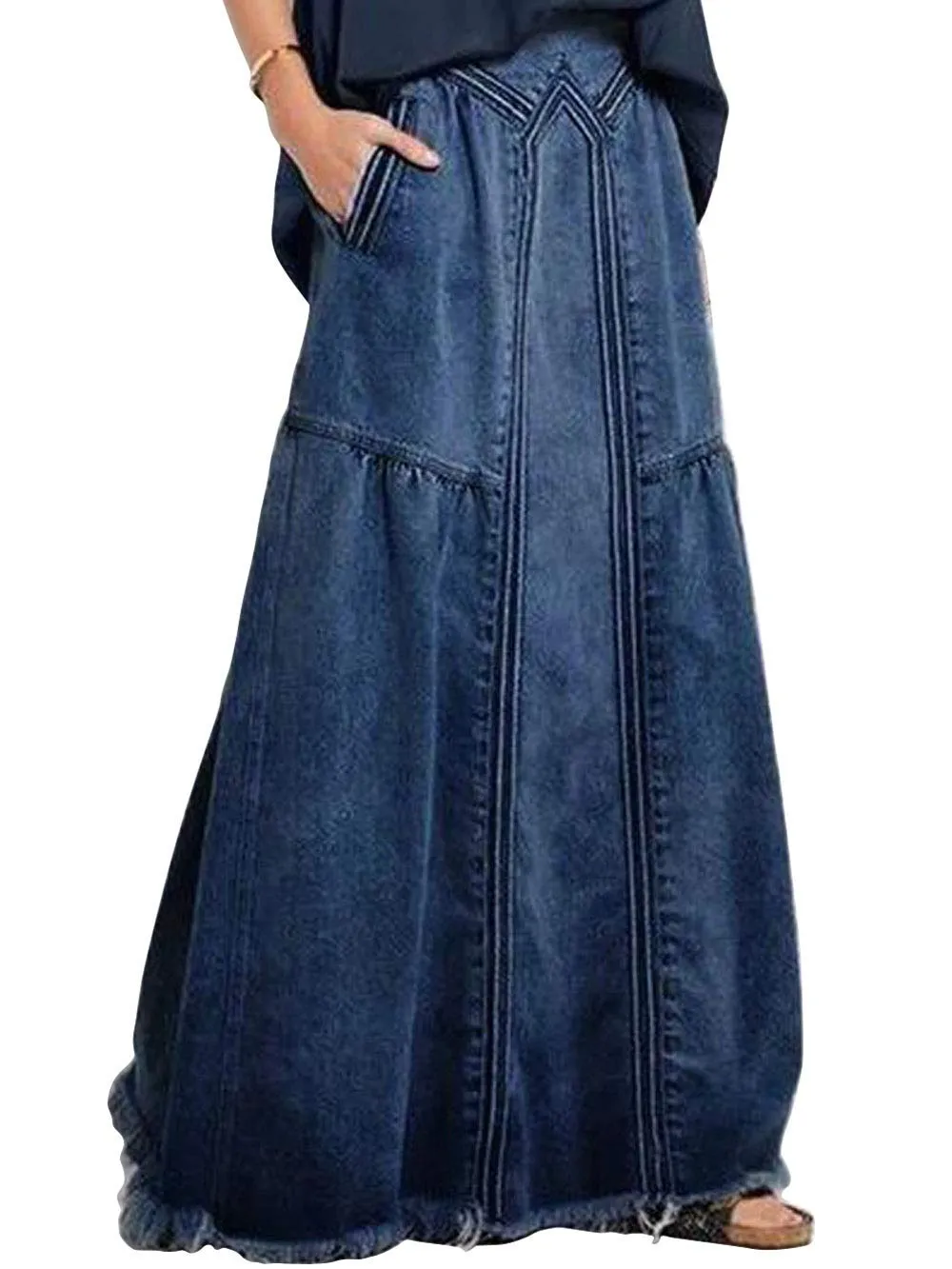 Gonna Lunga in Denim ebossy: Stile Hippie e Comfort Moderno