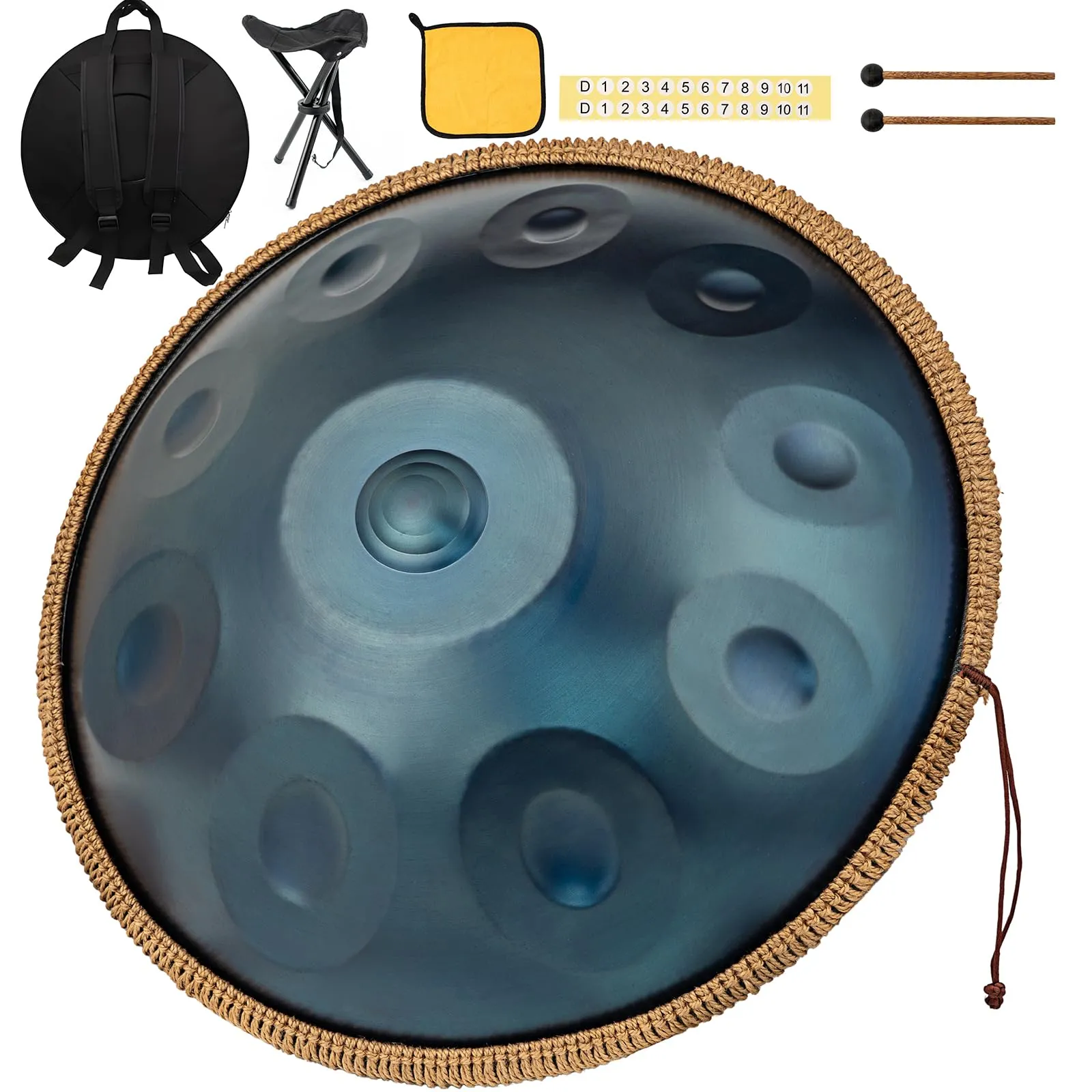Handpan 440 Hz, 10 Toni, 22 Pollici, Re Minore - Strumento Musicale a Percussione Armonica