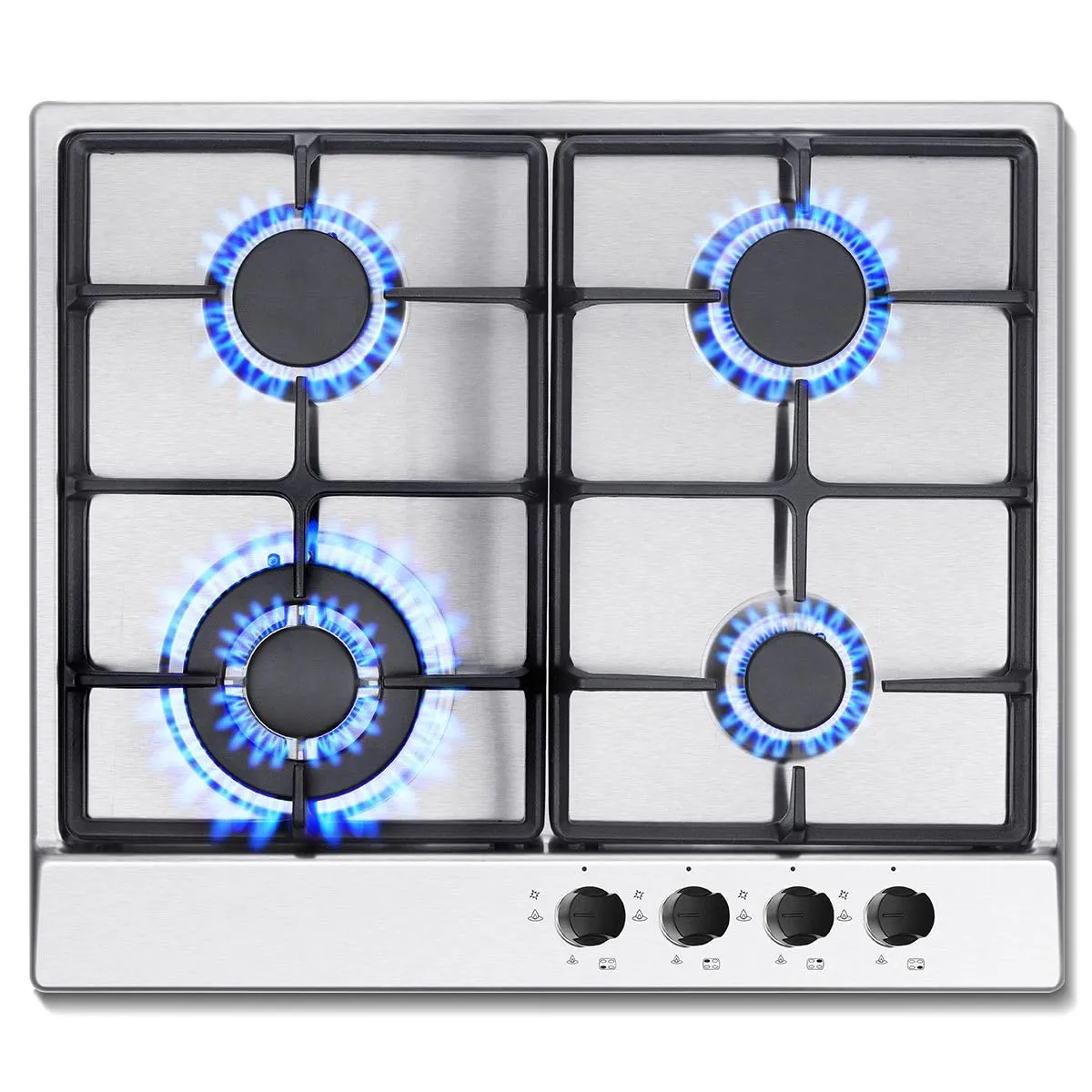 SNDOAS Piano Cottura 4 Fuochi Gas, Piano Cottura con Protezione Automatica Della Fiamma, Gas Naturale e Gas Propano, Incorporato, Acciaio Inossidabile, 8060 W, 220-240 V