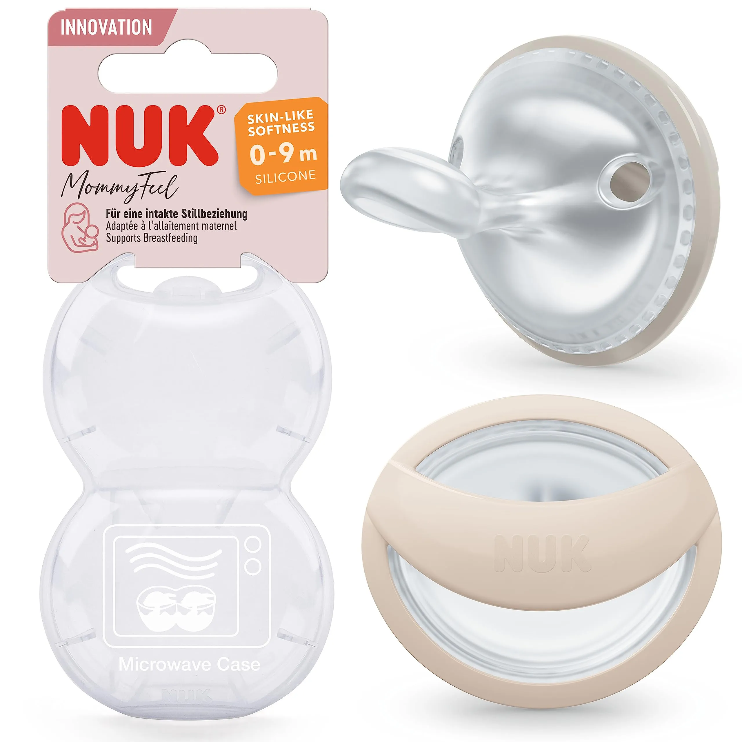 NUK Ciuccio MommyFeel Silicone 0-9 Mesi - 2 Pezzi (Grigio/Beige)