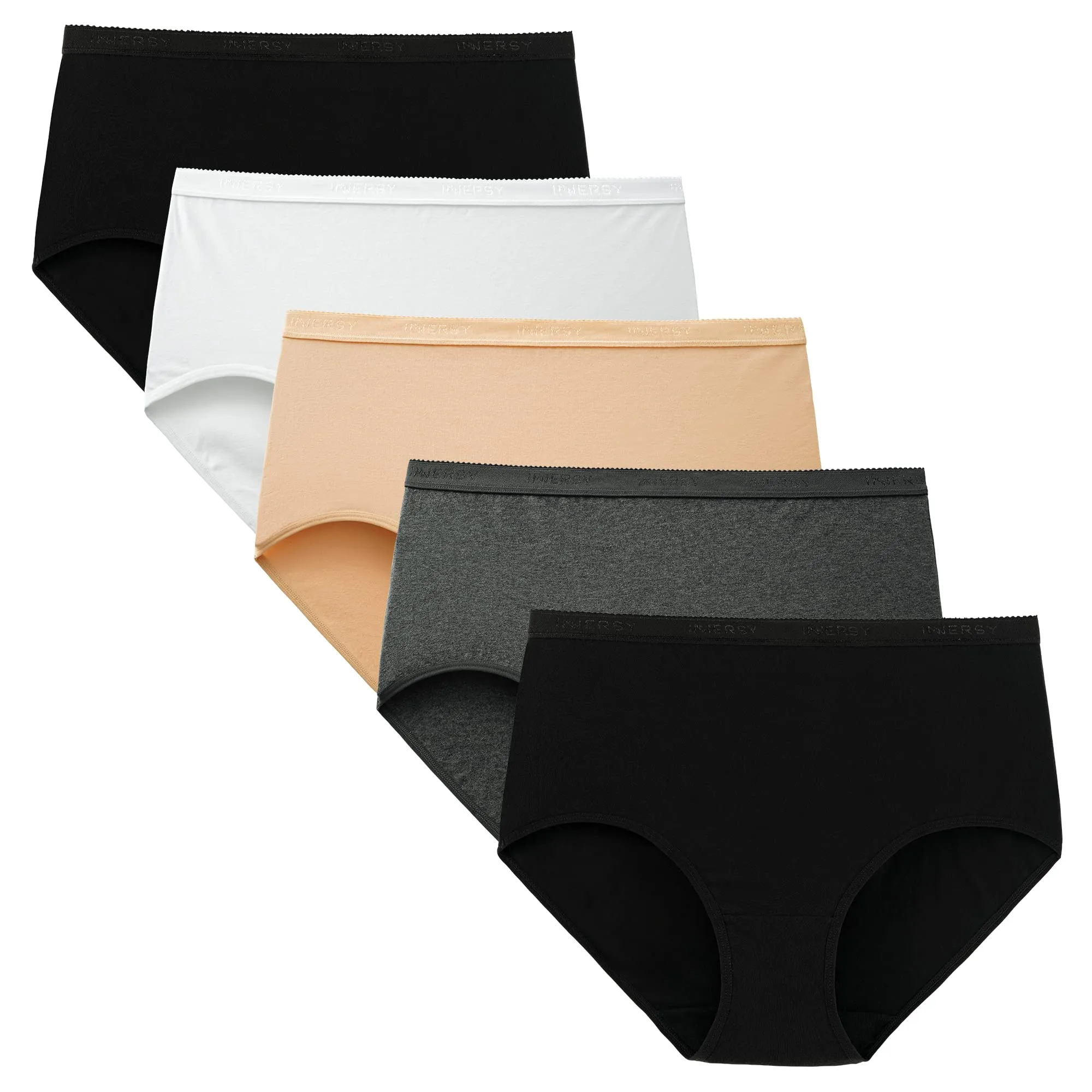 INNERSY Slip Donna Cotone Vita Alta Plus Size - Pacco da 5 Nero Classico