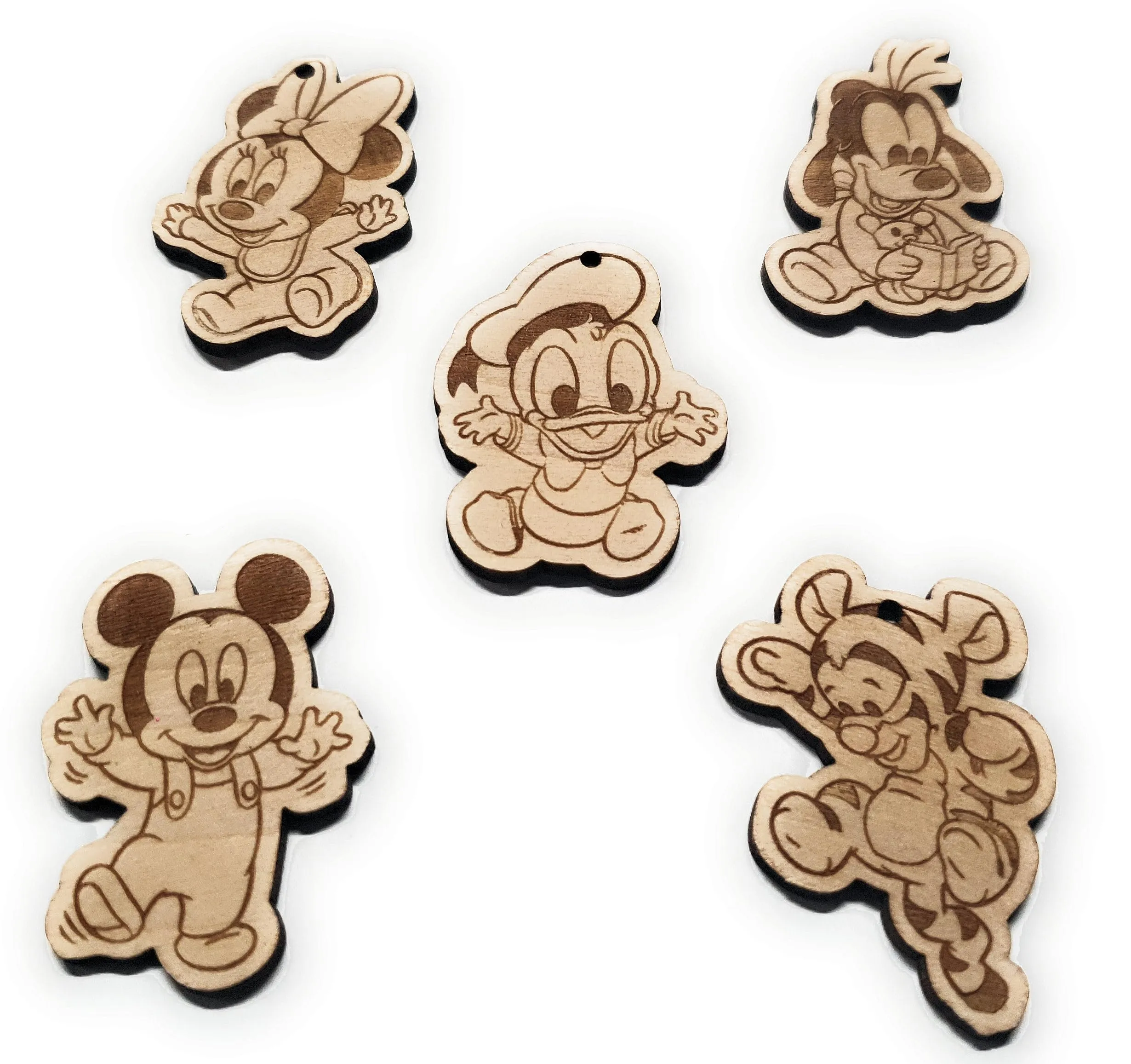 Ciondolini in Legno Personalizzati - Baby Topolino, Topolina e Paperino (Set da 10)