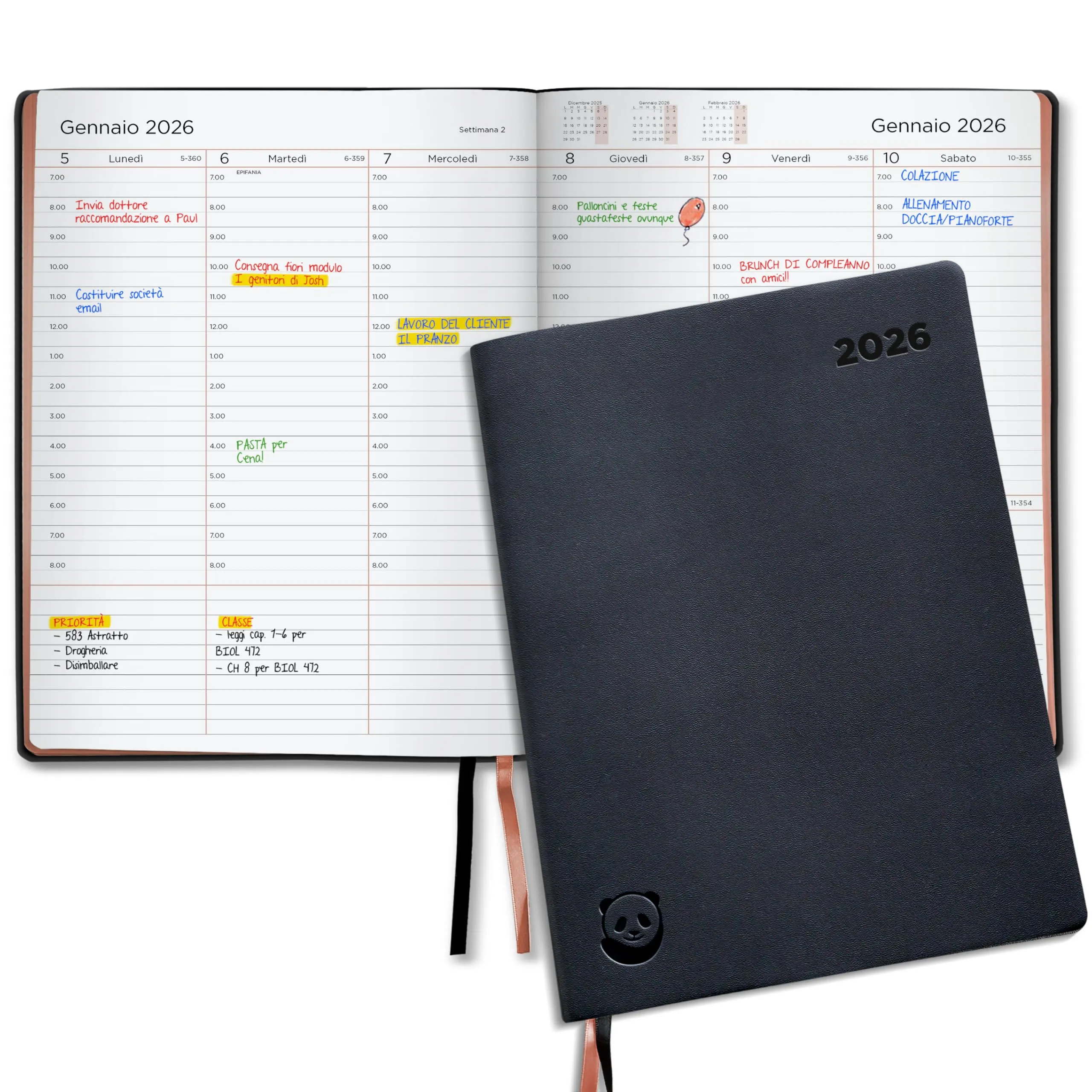 Agenda Settimanale Premium 2026 Smart Panda - Argento