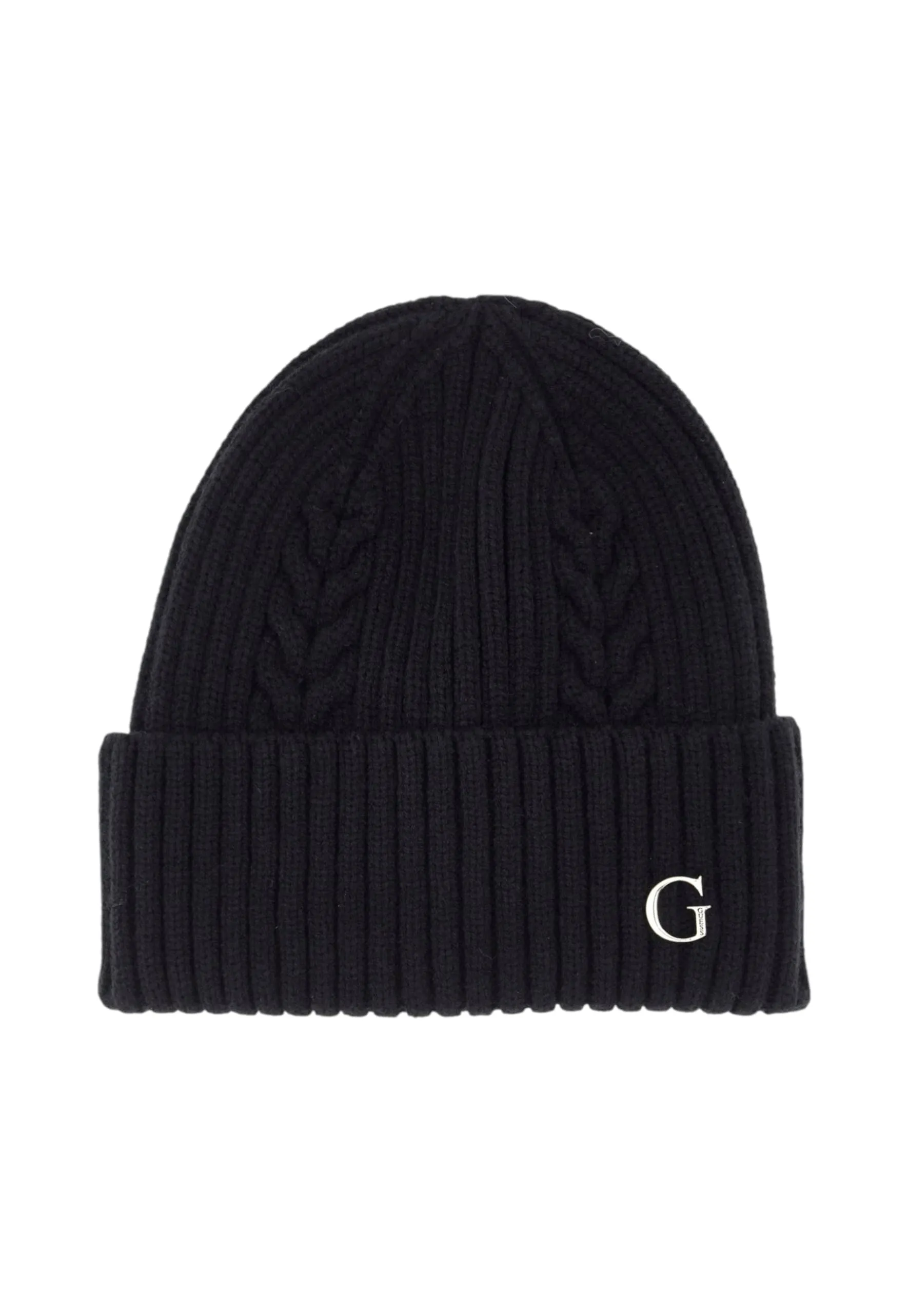 GUESS Cappello Invernale a Costine Nero con Logo G