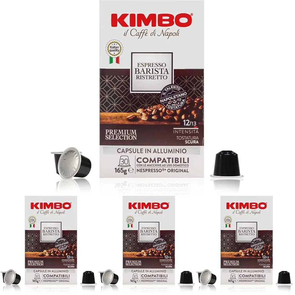 Kimbo Capsule Compatibili Nespresso* Original in Alluminio - 30 Capsule - Espresso Barista Ristretto (Confezione da 4)